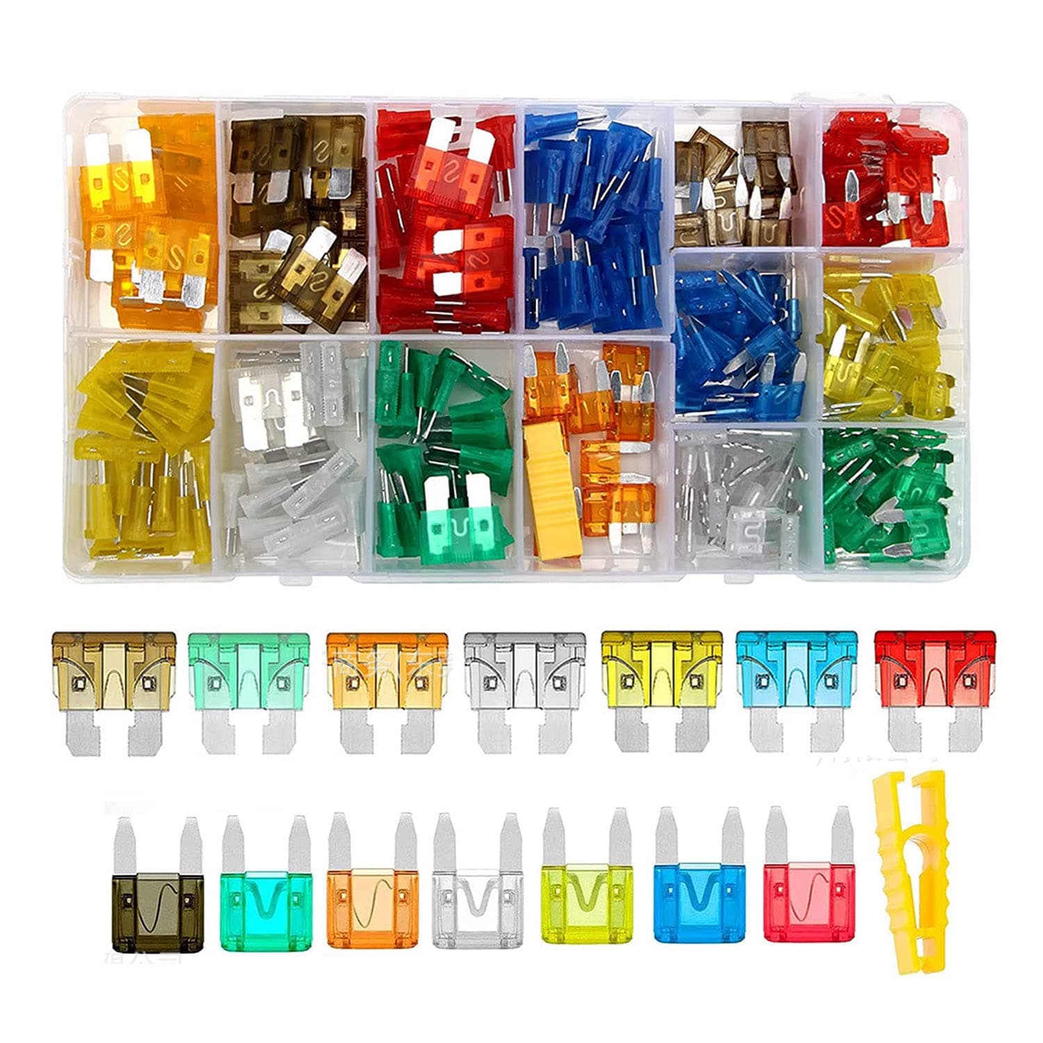 [220pcs] Lukione Car Blade Fuses Assortment Kit, Automotive Fuses - Standard & Mini (5A/ 7.5A/ 10A/ 15A/ 20A/ 25A/ 30A), Car Boat Truck SUV Automotive Replacement Fuses by Riseuvo (clear)