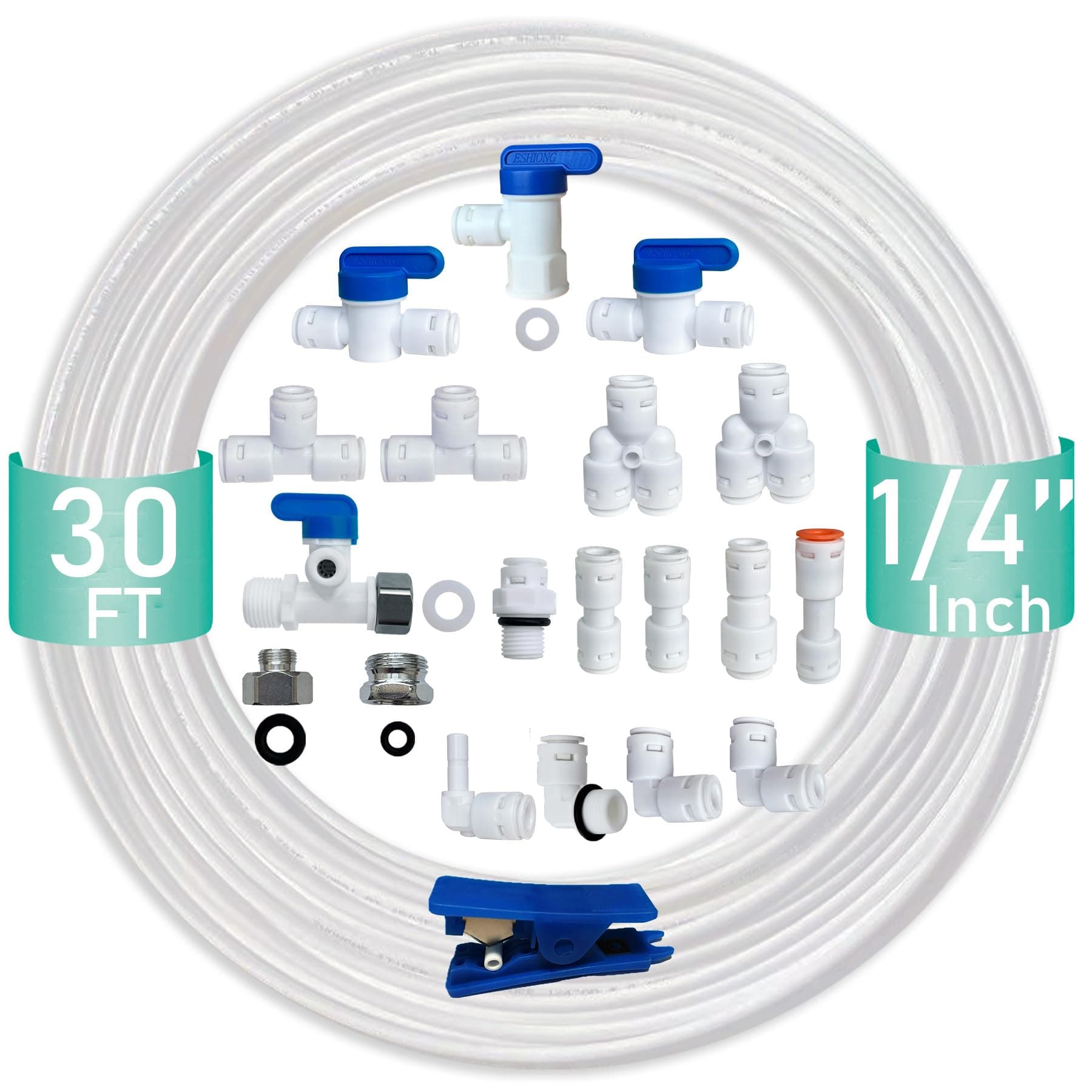 18 pcs RO fittings&30 feet tubing （with Cold Water Adapter Valve）