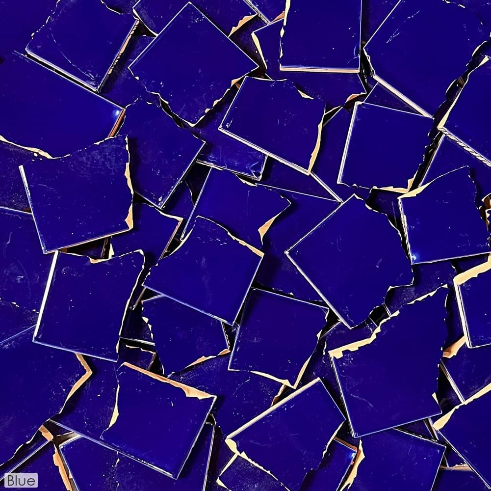 5 Pounds of Broken Talavera Mexican Ceramic Tile in Blue Solid Color