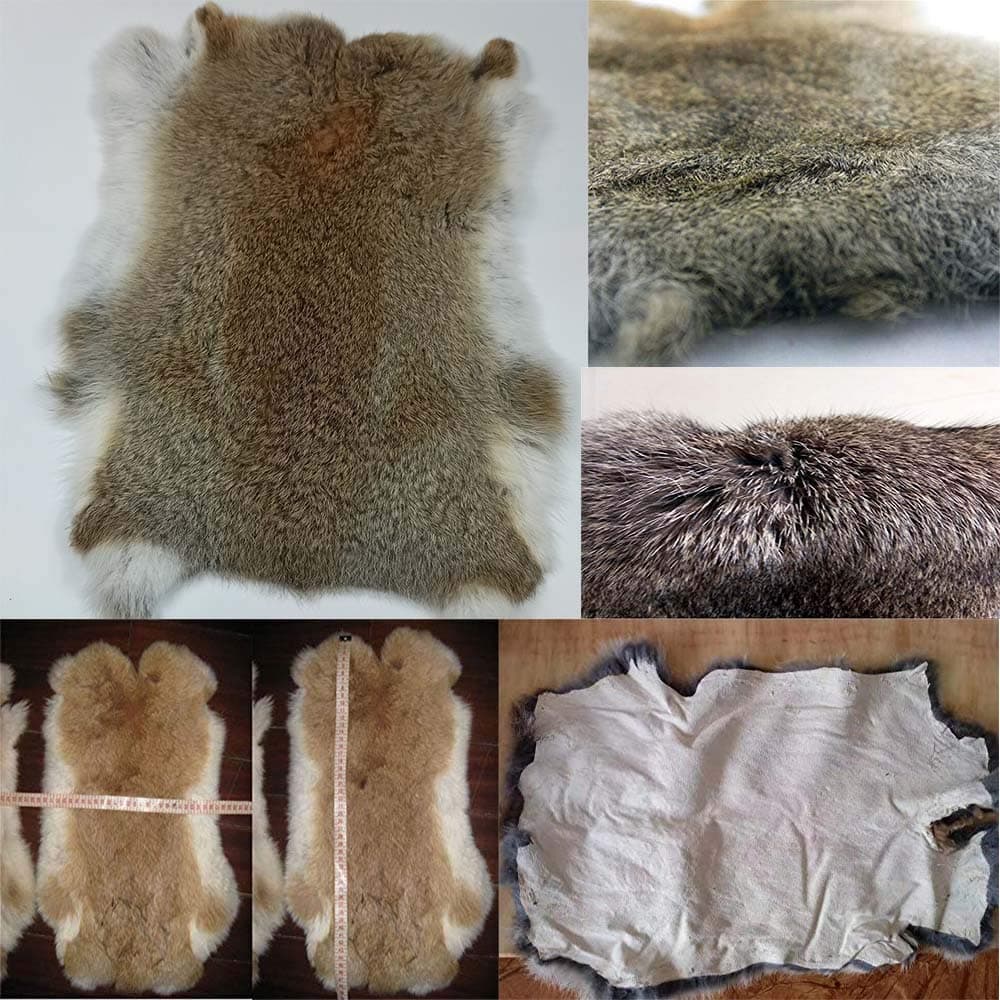 4 Pack Natural Tanned Rabbit Fur Pelt Real Rabbit Skin Hyde Pelt (10" x 12" Sewn Quality Leather) (Natural Yellow Tanned)