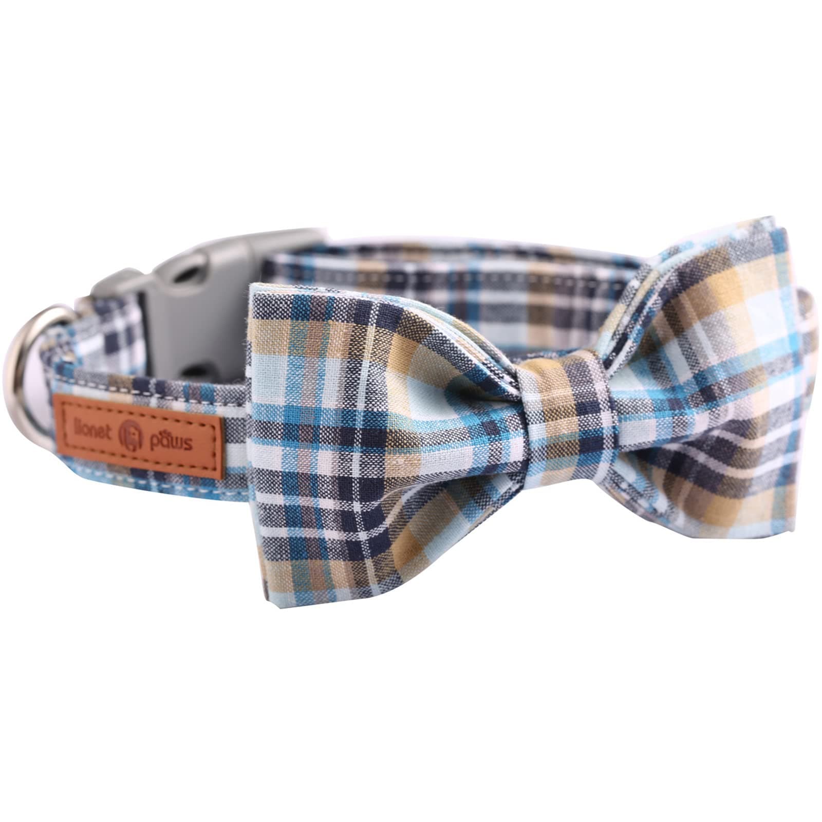 lionet pawsDog and Cat Collar with Bowtie Grid Collar Plastic Buckle Light Adjustable Collars for Small Medium Large Dogs