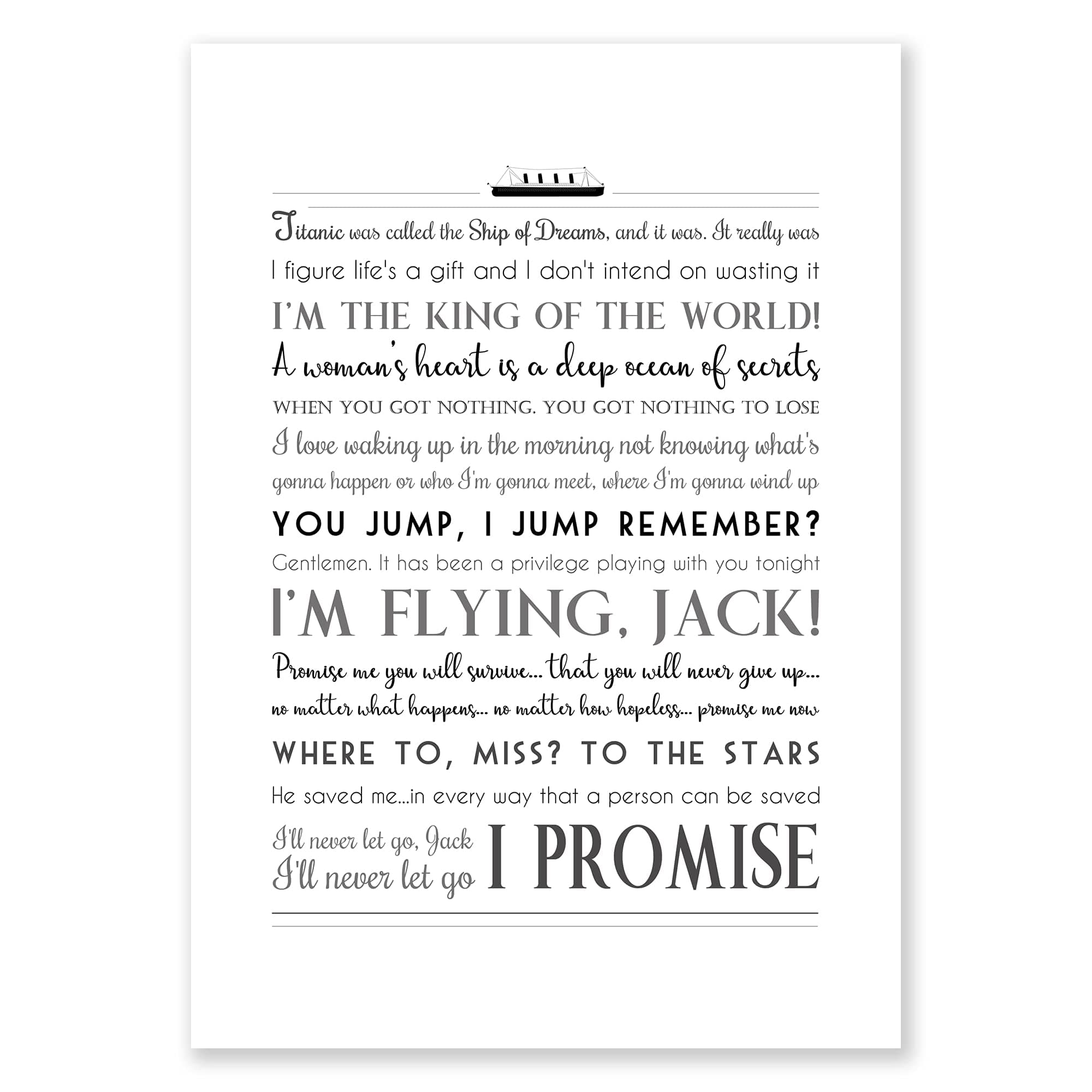 Titanic Movie Quotes Print, Gift for Titanic Fan, Unframed Picture Poster, (A4 (21 x 29.7cm))