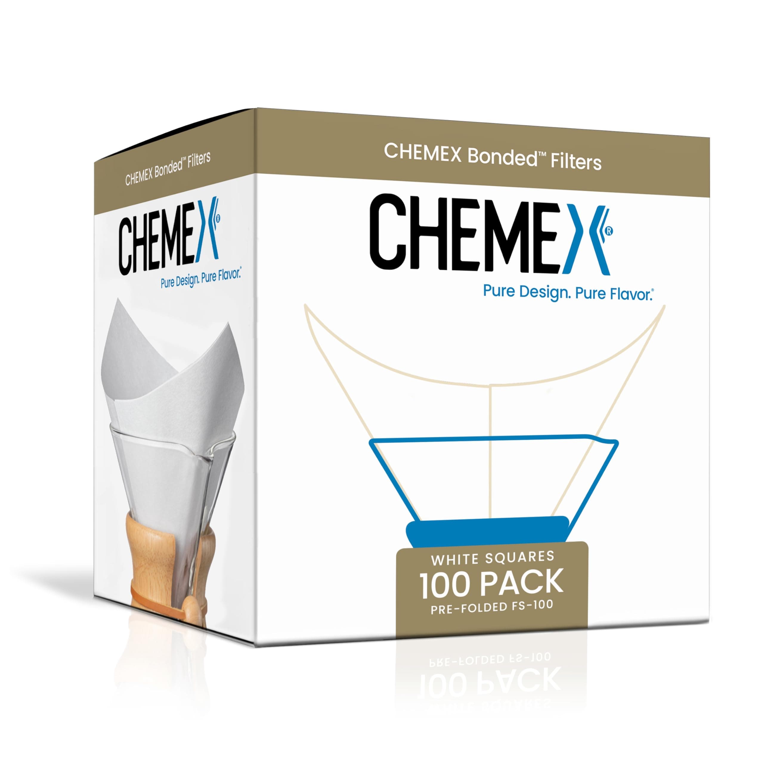 Chemex Classic Coffee Filters, Squares, 100 ct - Exclusive Packaging