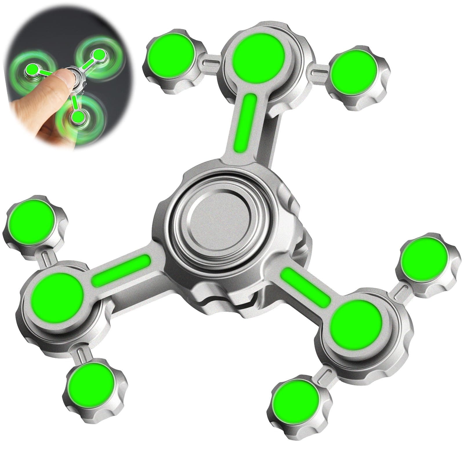 Dilabnba Infinity Gear Fidget Spinners Toy for Kids Adults, Cool Metal Finger Spinner for Stress Relief Anti Anxiety, Light Glow in The Dark Desk Toy for Boys Age 3-12 Stocking Stuffer Gift(Green)