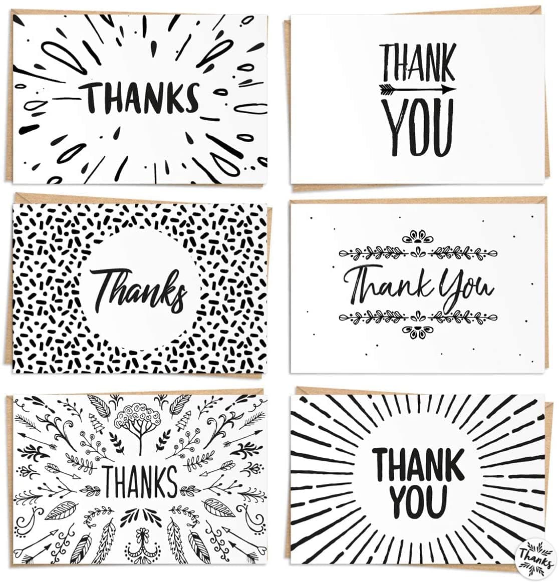 Thank You Cards (Pack of 24) - Thank You Notes - Blank Note Cards with Craft Paper Envelopes - Perfect for Business, Wedding, Graduation, Bridal and Baby Shower - 4x6 inches
