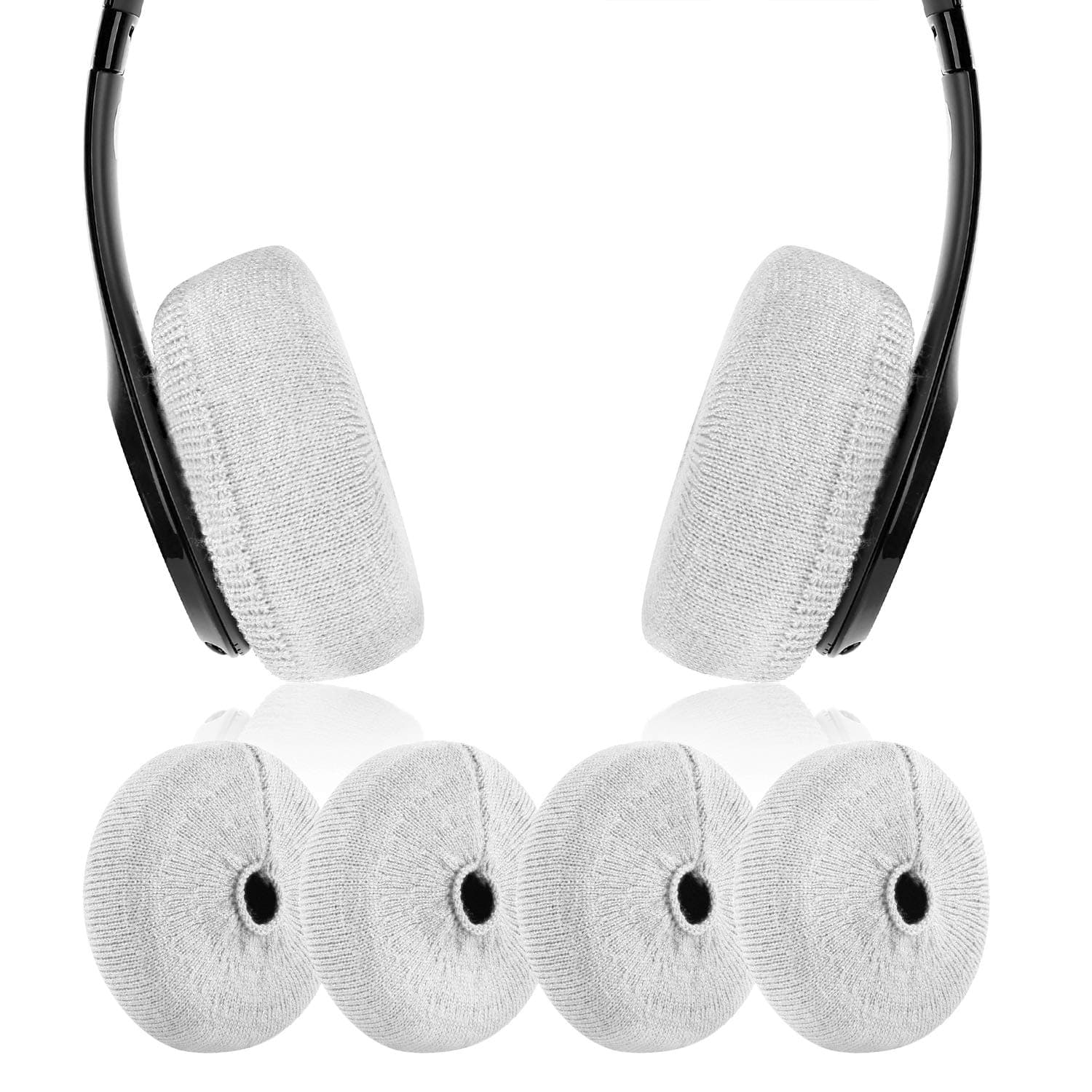 Earpads Sweater Cover Protectors with Knit Fabric for Beats Solo 3/2, Solo HD/Mixr/EP Headphones and Other Headsets with 1.57-3.14 Inch Ear Cushions [ 2 Pairs ] (White)