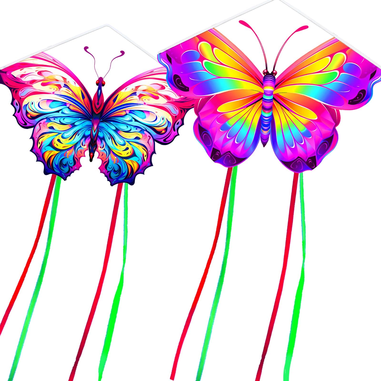 HENGDA KITE 2 Pack Butterfly Kite,for Kids and Adults,Easy to Fly,Excellent Fabric and Structure Design,The Pictures are Beautiful in high Definition,Suitable for Beginners(31x22)