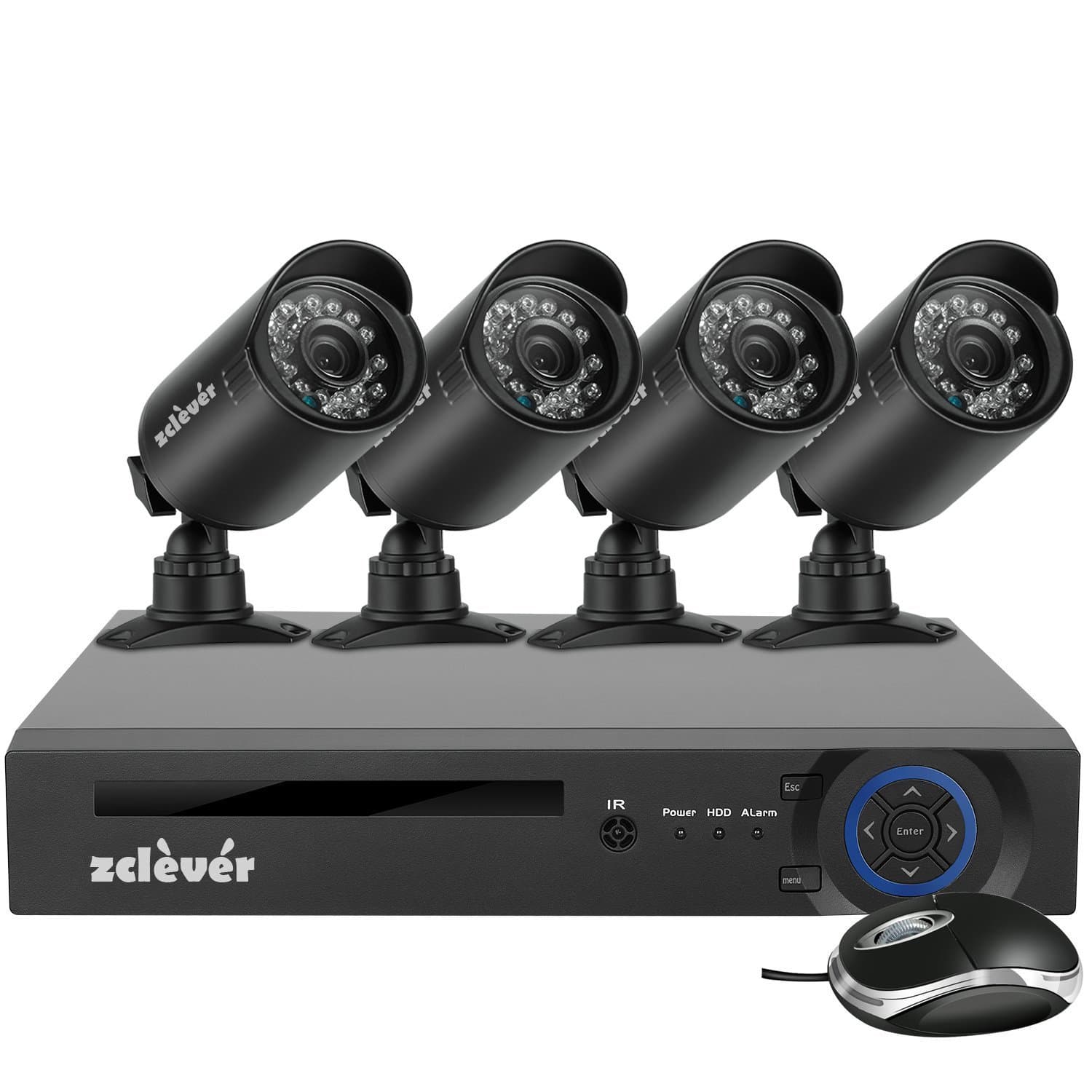 Zclever 4 Channel Security System 1080N AHD DVR Surveillance Security System 4 HD 1200TVLNight Vision Security Cameras No HDD