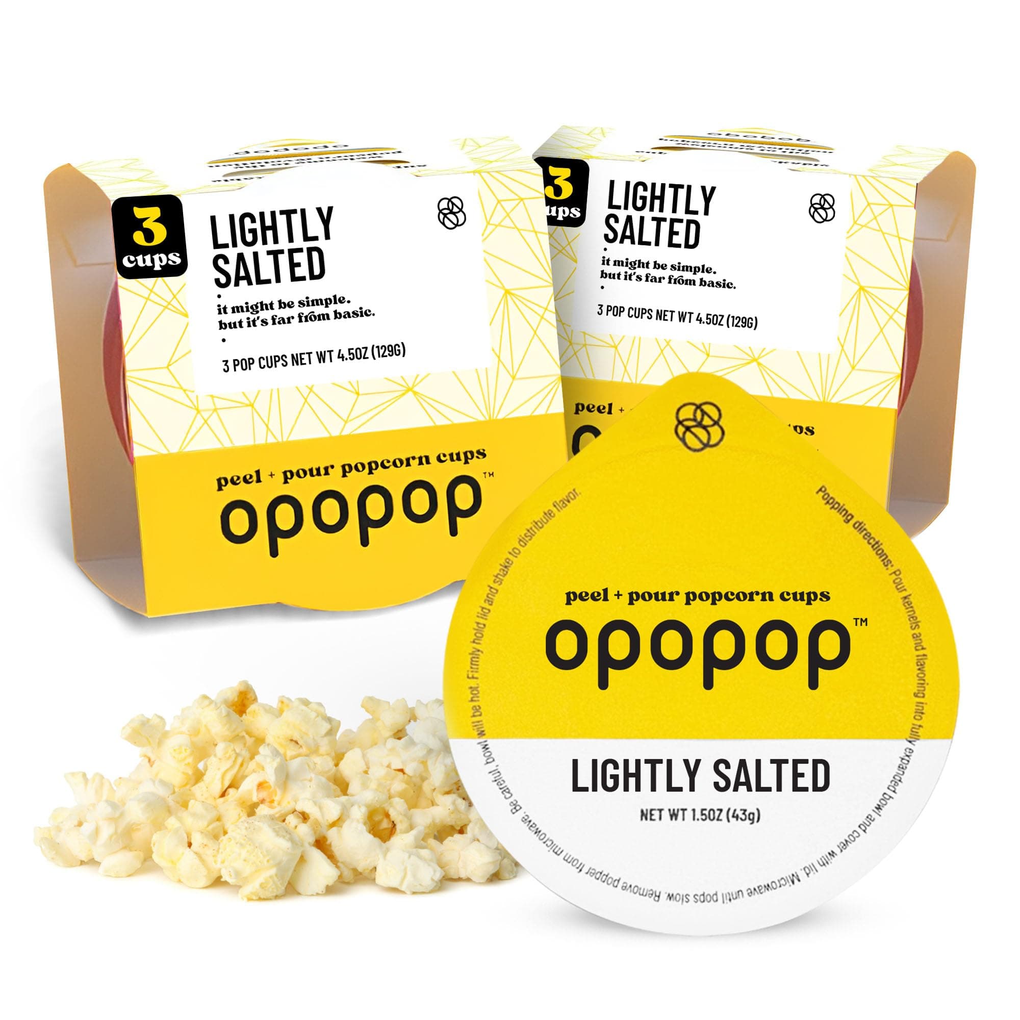Opopop Microwave Popcorn - Pop Cups Lightly Salted 6-Pack, Non-GMO Gourmet Popcorn Kernels & Popcorn Flavoring, Gluten Free Snacks, Easy to Make and No Mess