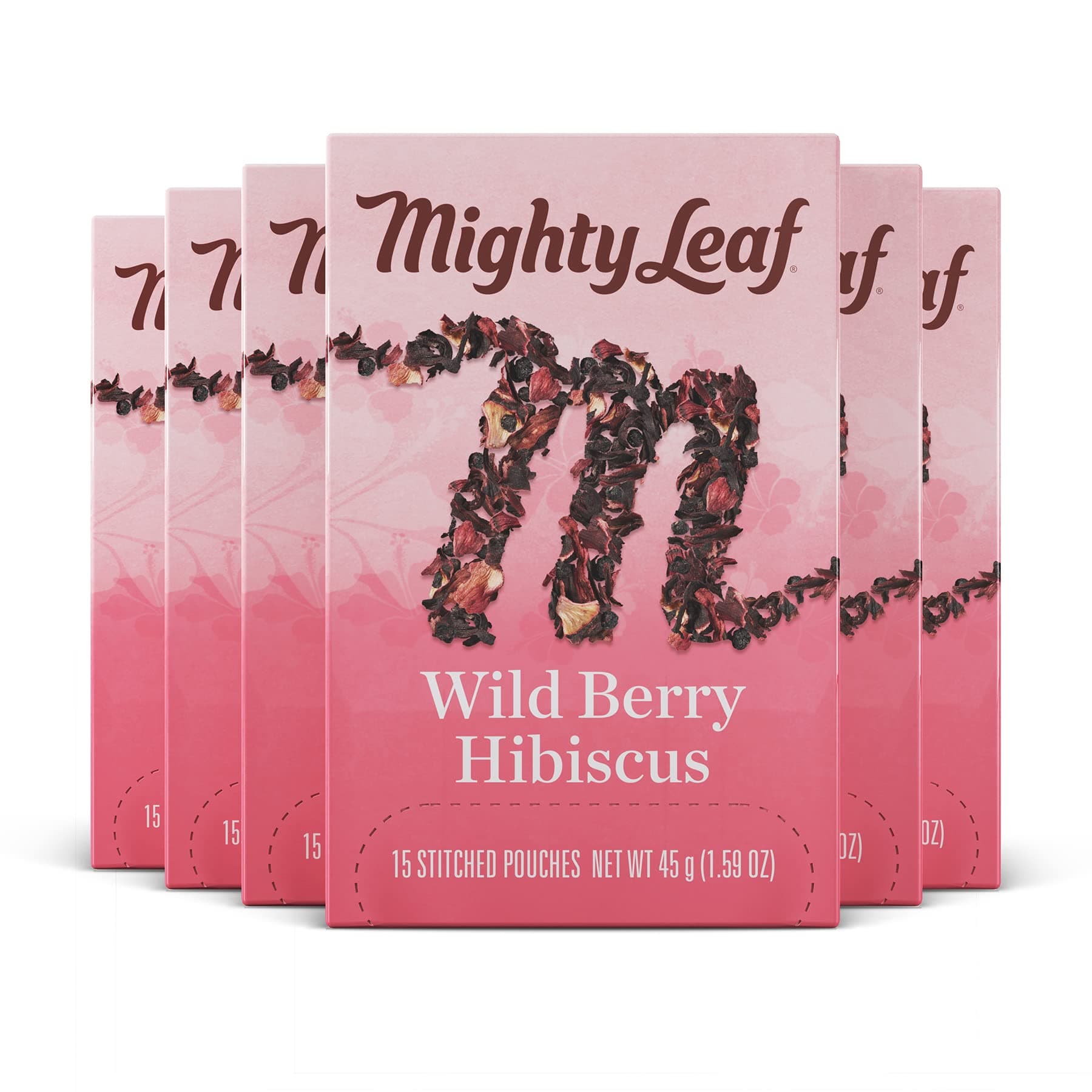 Mighty Leaf Wild Berry Hibiscus Herbal Tea Bags, Caffeine-Free, Elderberry, Blueberry, and Strawberry Flavors, 90 Count (6 Boxes of 15 Bags)