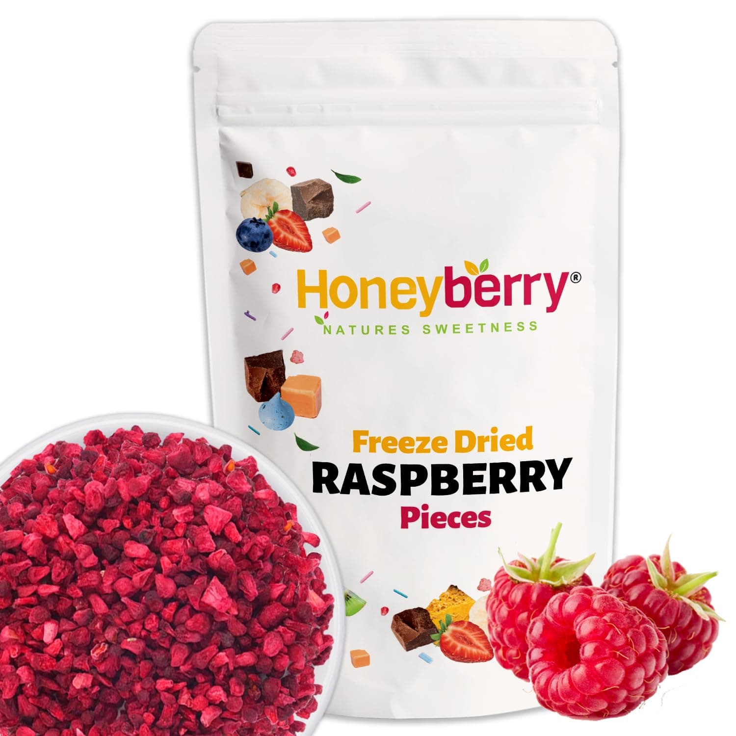 Freeze Dried Raspberry Pieces 50g - Premium Freeze-Dried Fruit Bits - 100% Natural, No Added Sugar or Preservatives Raw Dry Raspberry Grit for Baking, Cake Decorations, Yogurt, Porridge Oat, Smoothie