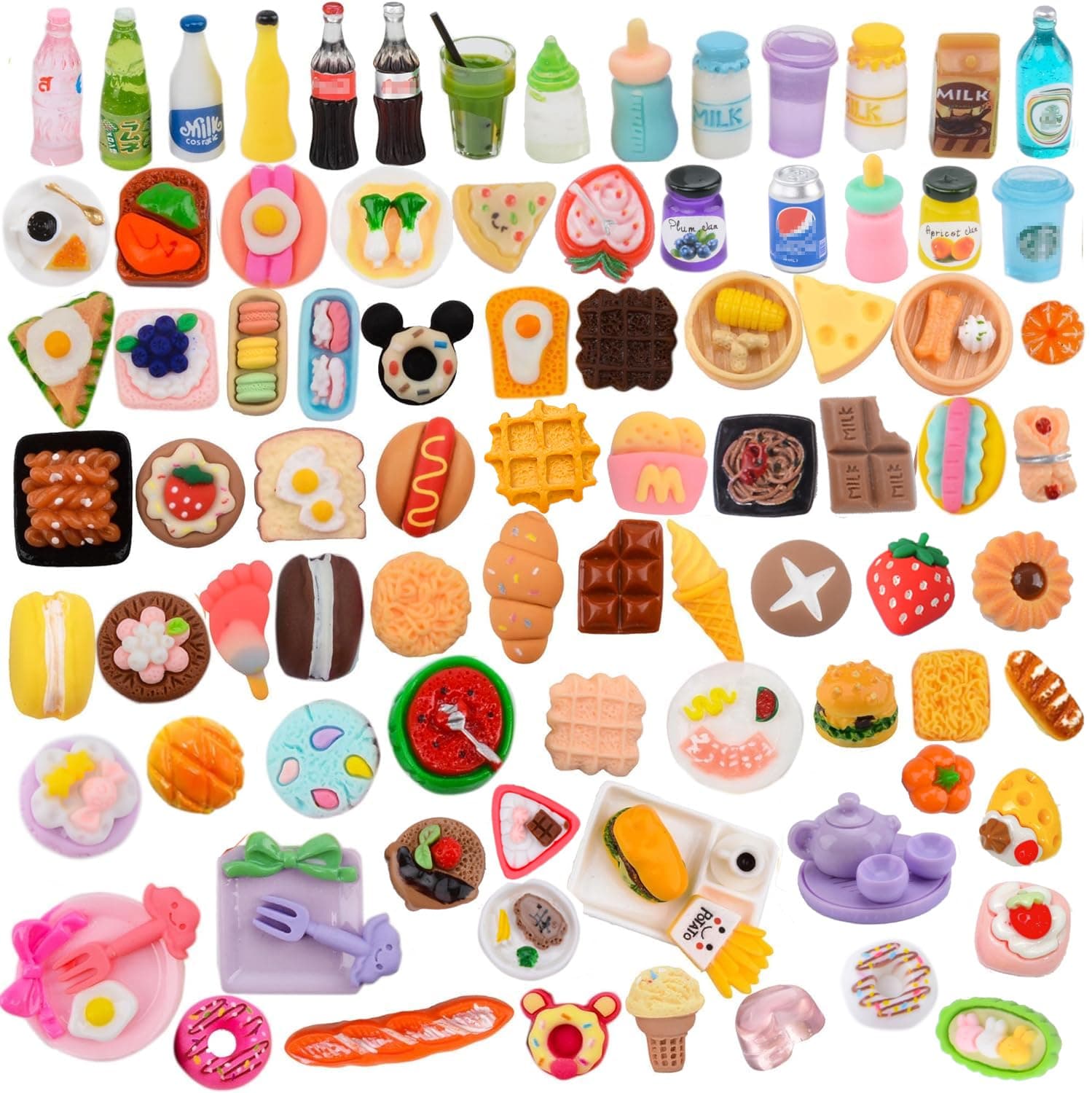 100Pcs Miniature Foods Mini Food Miniature Doll House Accessories Small Resin Doll Food Dollhouse Food Set for Pretend Play Kitchen
