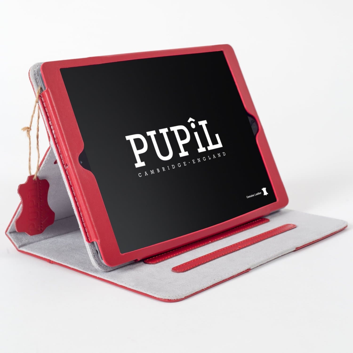 iPad Mini 1, 2 & 3 Case Cover By PUPiL of Cambridge, England Handmade Genuine Leather - (Scarlet - Red)
