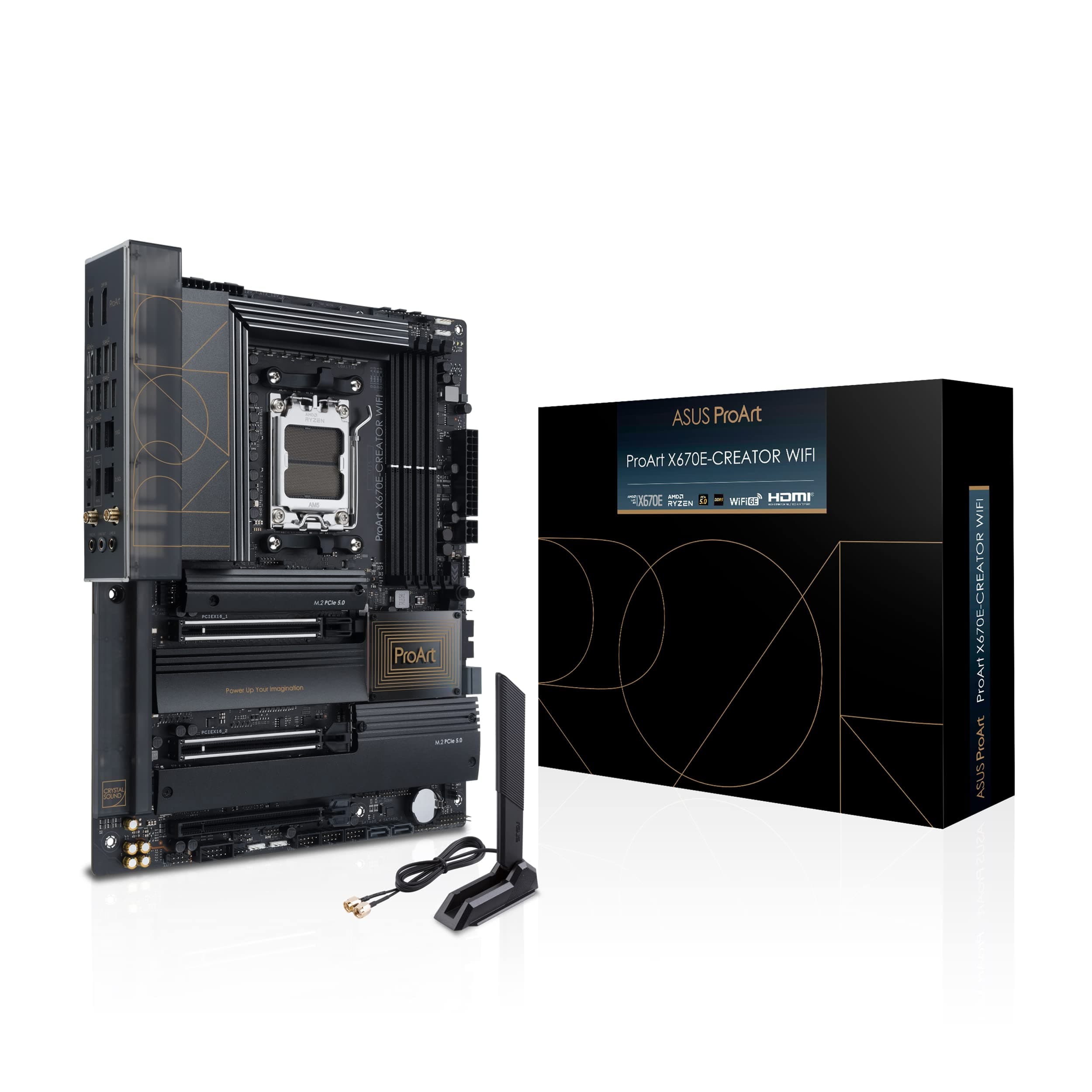 ProArt X670E-CREATOR WiFi, AMD X670 (Ryzen AM5) ATX Motherboard, 16+2 Power Stages, PCIe® 5.0 Ready, DDR5 Support, USB4®, 10 Gb & 2.5 Gb LAN, WiFi 6E, Four M.2 Slots