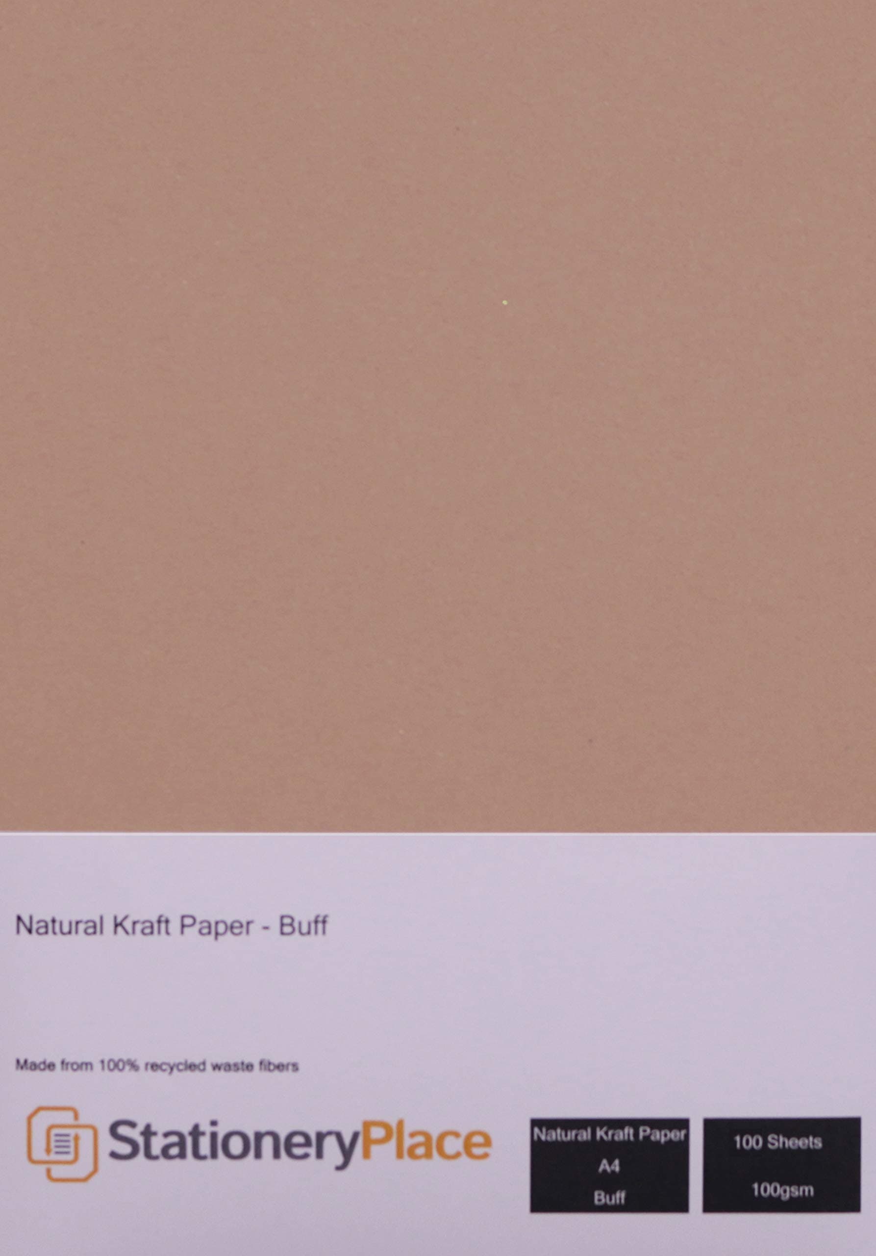 Stationery Place Buff Recycled Natural Kraft Paper A4 100 GSM 100 Sheet Pack