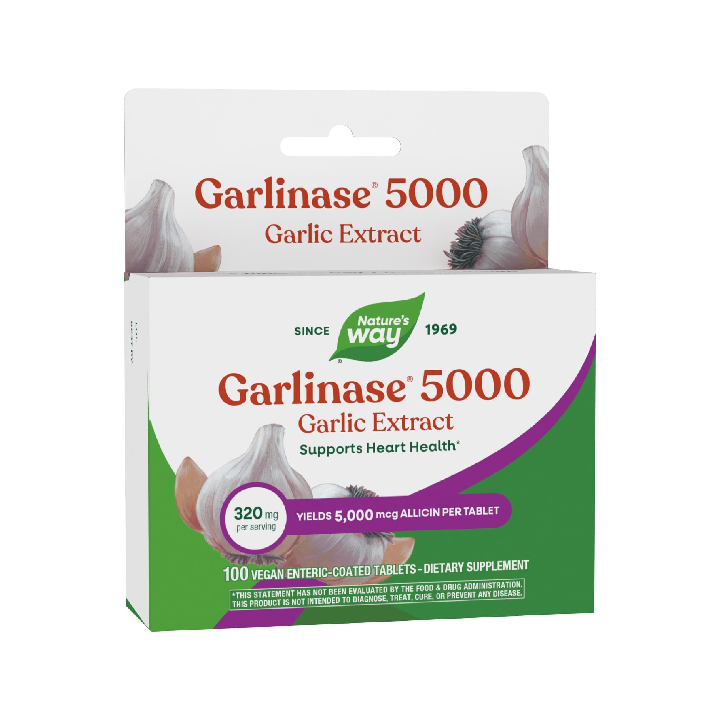 Nature's Way Garlinase 5000, Garlic Extract, Supports Heart Health*, Odor-Free, Vegan, 100 Tablets (Packaging May Vary)