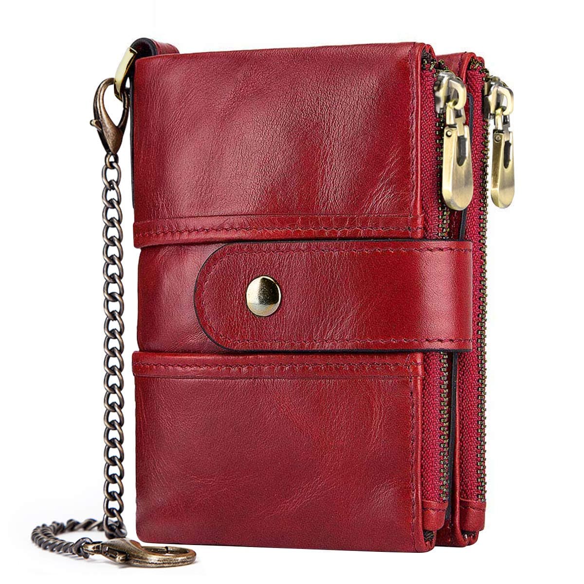 TEUENCompanion Wallet Women Genuine Leather RFID Blocking Coin Purse Women Zipper 16 Card Slots, Small Coin Purse Card Holder Women with Chain