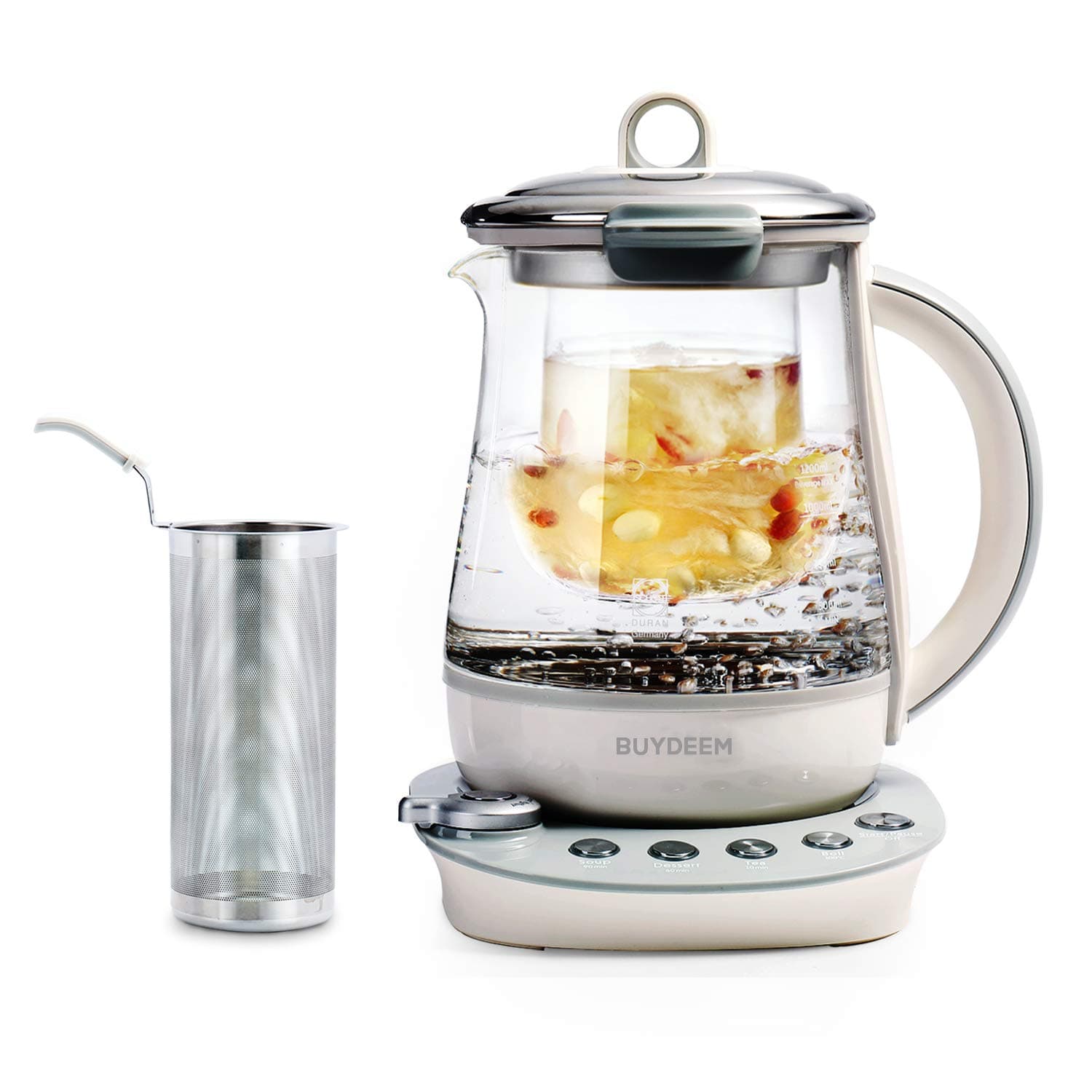 BUYDEEM K2683 Health-Care Beverage Tea Maker and Kettle, 9-in-1 Programmable Brew Cooker Master, 1.5 L, Gray