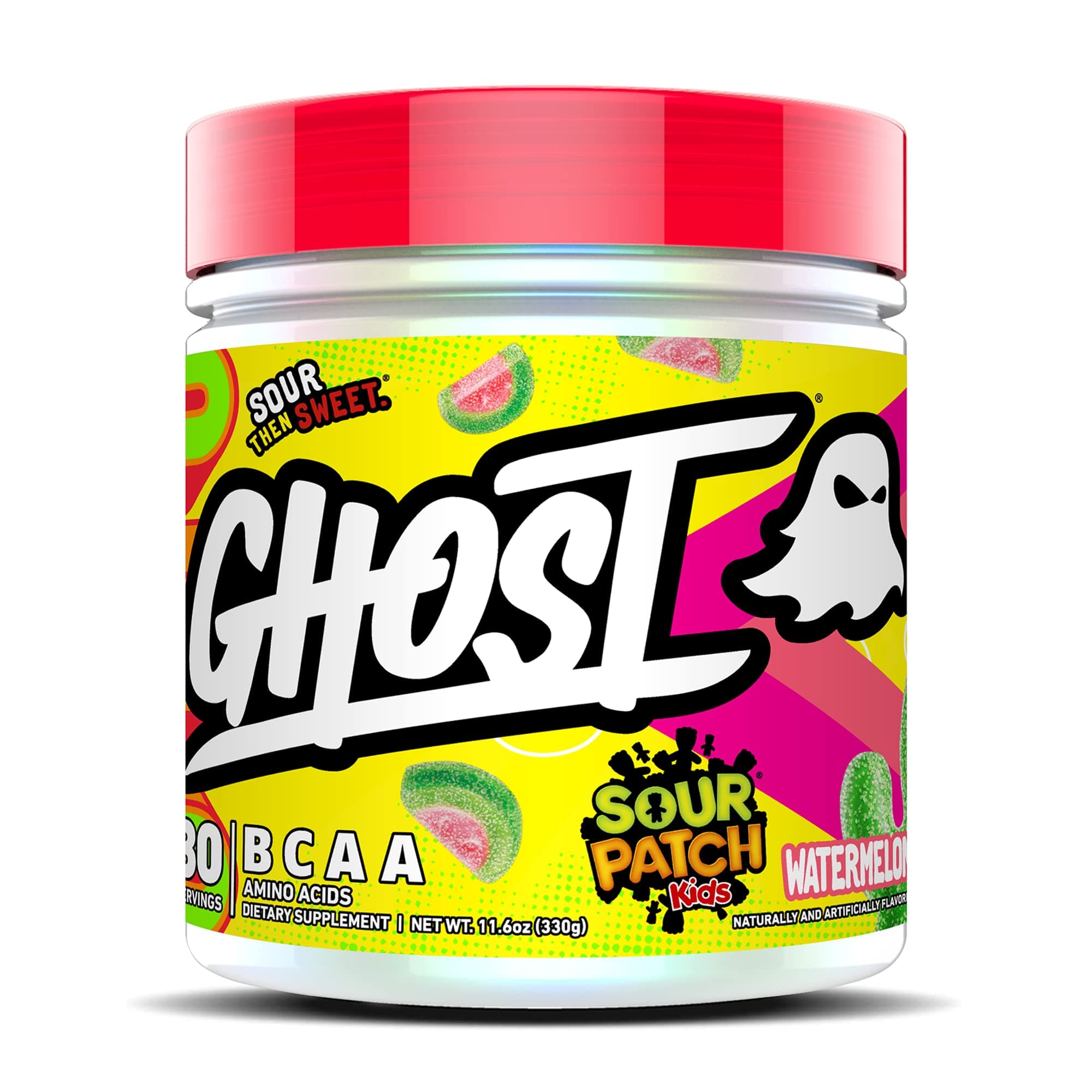 GHOST BCAA Powder Amino Acids Supplement, Sour Patch Kids Watermelon - 30 Servings - Sugar-Free Intra, Post & Pre Workout Amino Powder & Recovery Drink, 7G BCAA Supports Muscle Growth