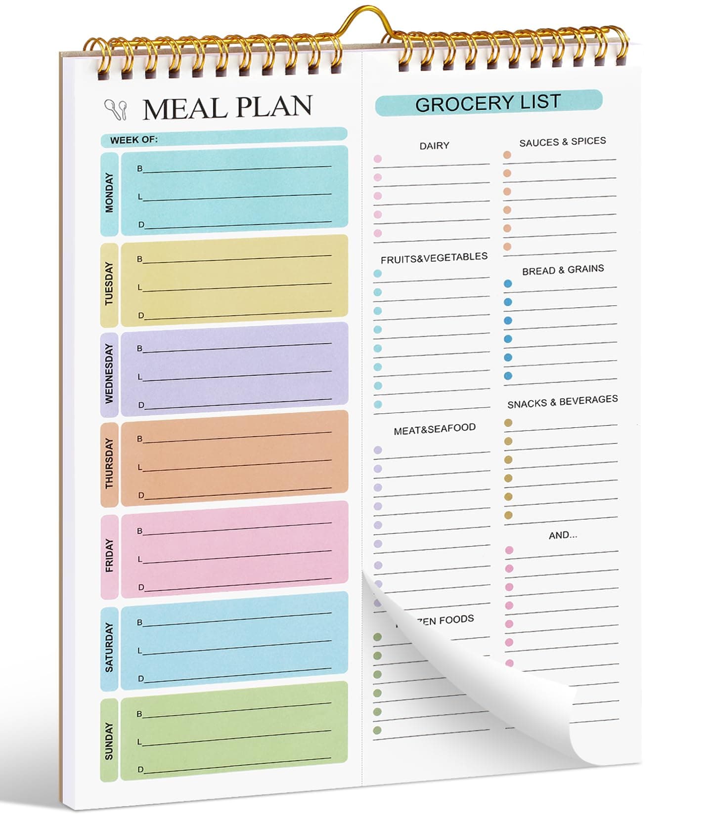 Weekly Meal Planner Notebook 8.5x11”, 50 Sheets Weekly Meal Planner Magnetic, Double Helix Meal Planner and Grocery List, Wall-Mountable Menu Planner for Fridge Notepad for Daily & Plan