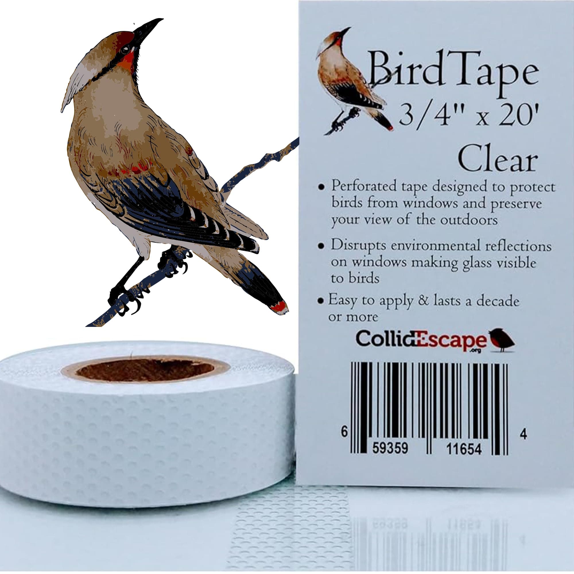 COLLIDESCAPE Spiderweb Clear BirdTape for Windows (3/4" x 20' - Covers 1 to 2 panes) | Bird Tape Decals to Prevent Bird Strike Prevention for Glass | Clear