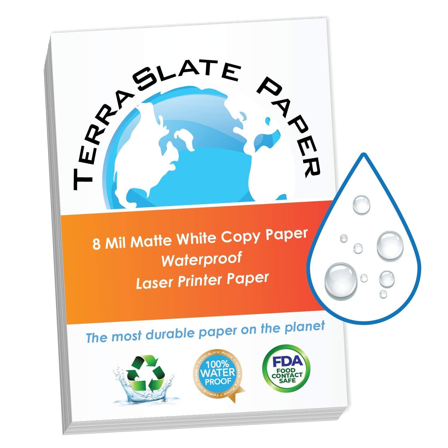 TerraSlate Paper 7 MIL Waterproof Laser Printer/Copy Paper 8.5" x 14" Sheets (100)