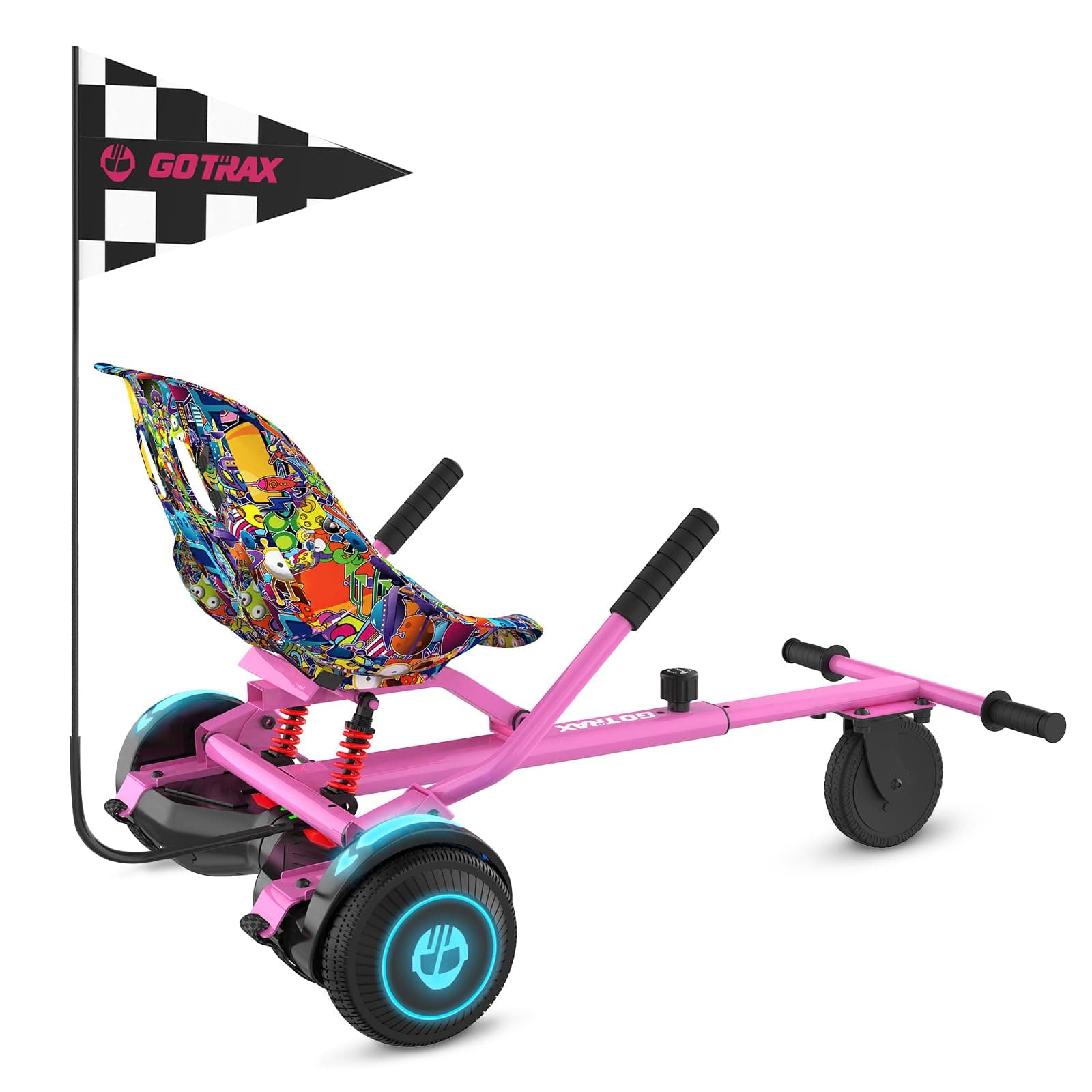 Gotrax Hoverboard Kart Seat Attachment Accessory for 6.5" 8" 8.5" 10" Self Balancing Scooter, Adjustable Frame Length and Handlebar Control Buggy Attachment, Hover Board Go Kart Accessory Kids Adults