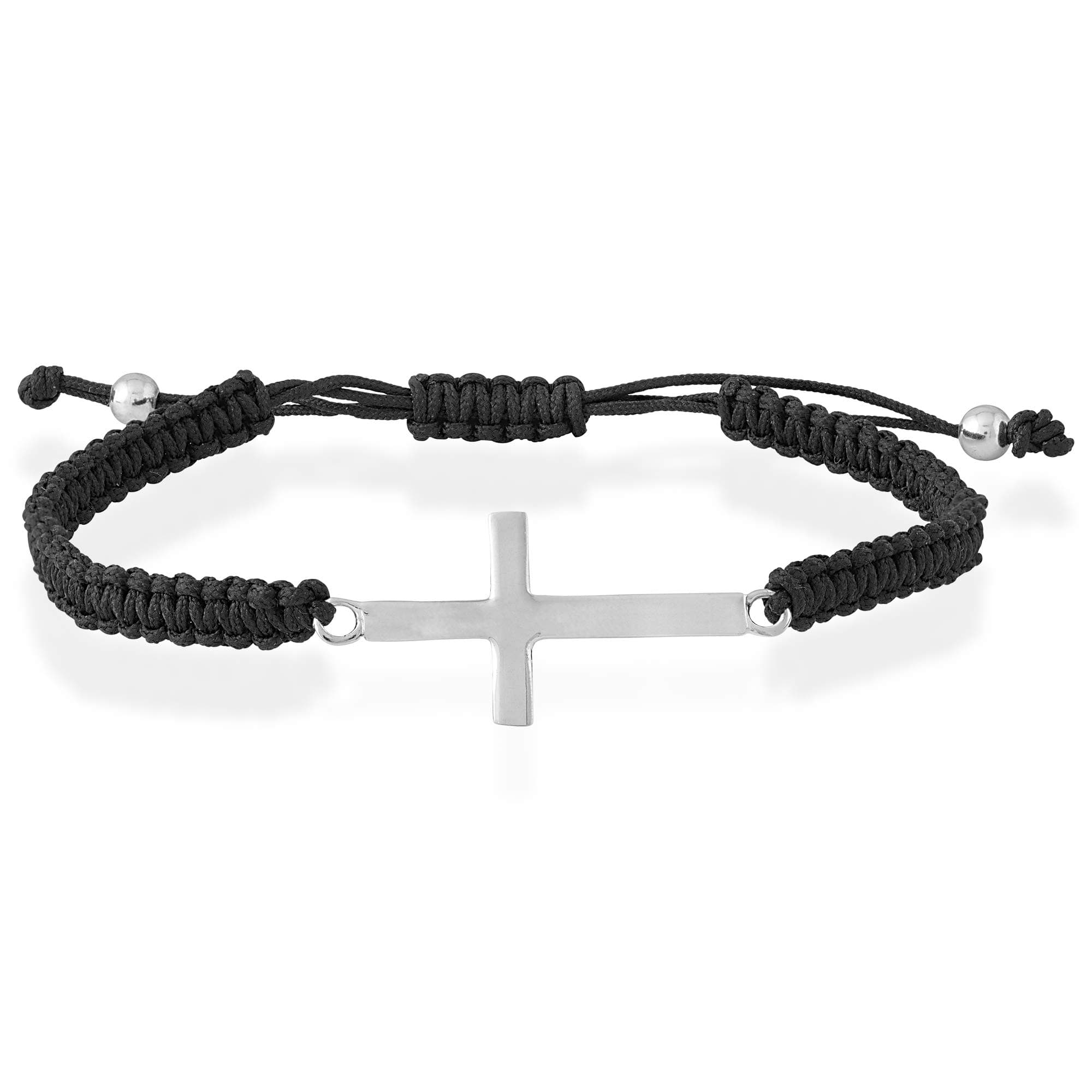 BEAUX BIJOUXSterling Silver Sideways Cross with Black Cord Adjustable Communion-Confirmation Bracelet ?