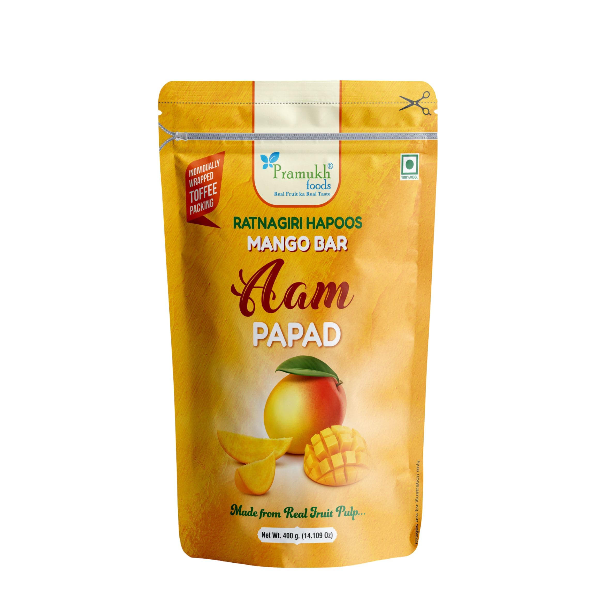 Pramukh Foods Aam Papad (400 gm) | Ratnagiri Hapoos Mango Aam Papad | Real Mango Pulp | Fruit Snack for All Ages