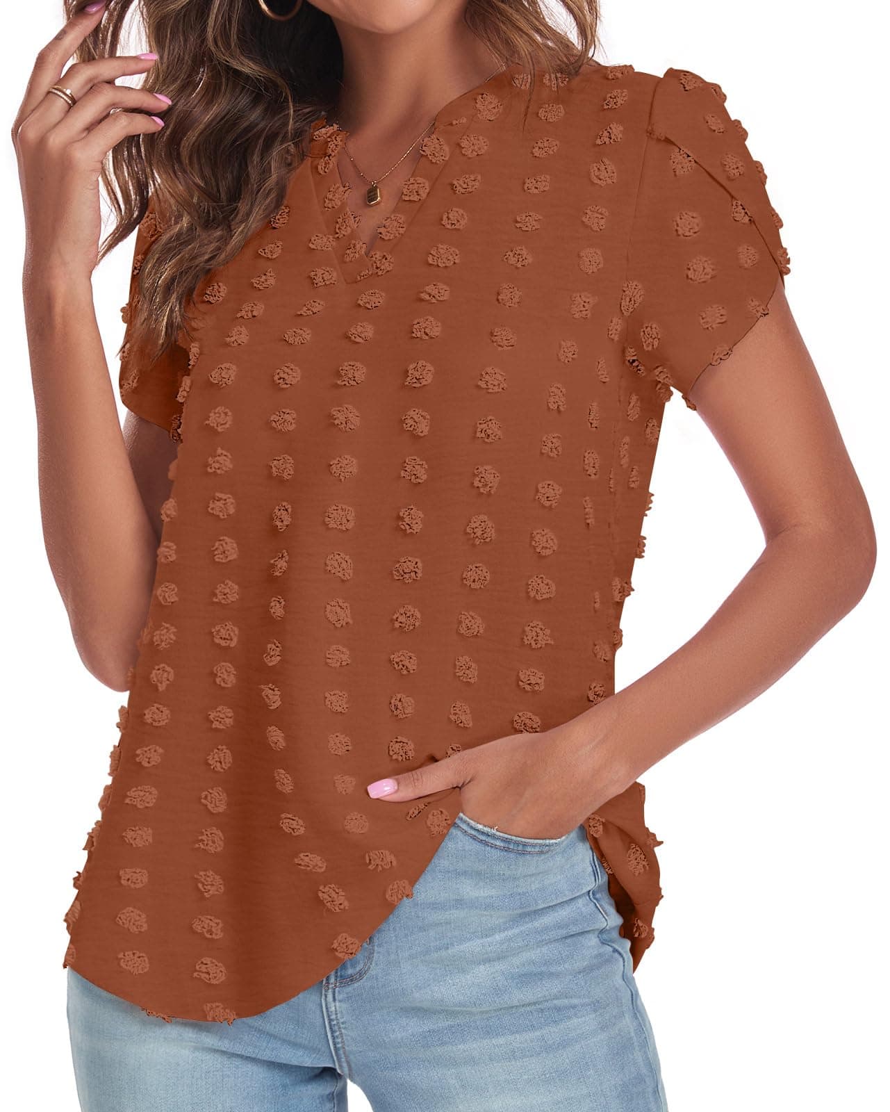 Bestbee Women's Dressy Chiffon Blouses Cute Summer Short Sleeve Shirts Casual T-Shirts V Neck Tunic Tops Lightweight