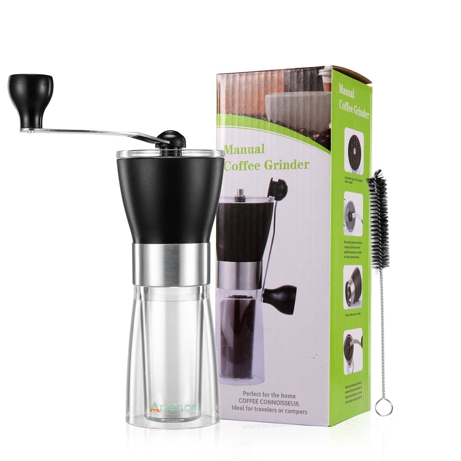 Manual Coffee Grinder,Artence Spice Grinder Stainless Steel Handle Adjustable Fine Coarse with Ceramic Burr