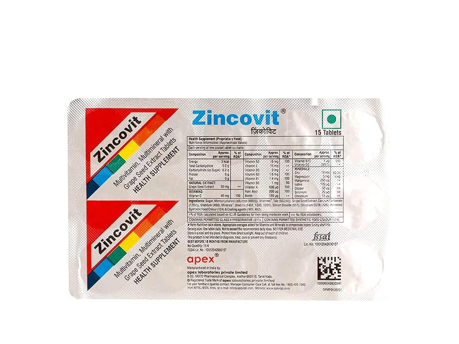 Zincovit Multivitamin Tablet - 15s, Pack Of 3 strips