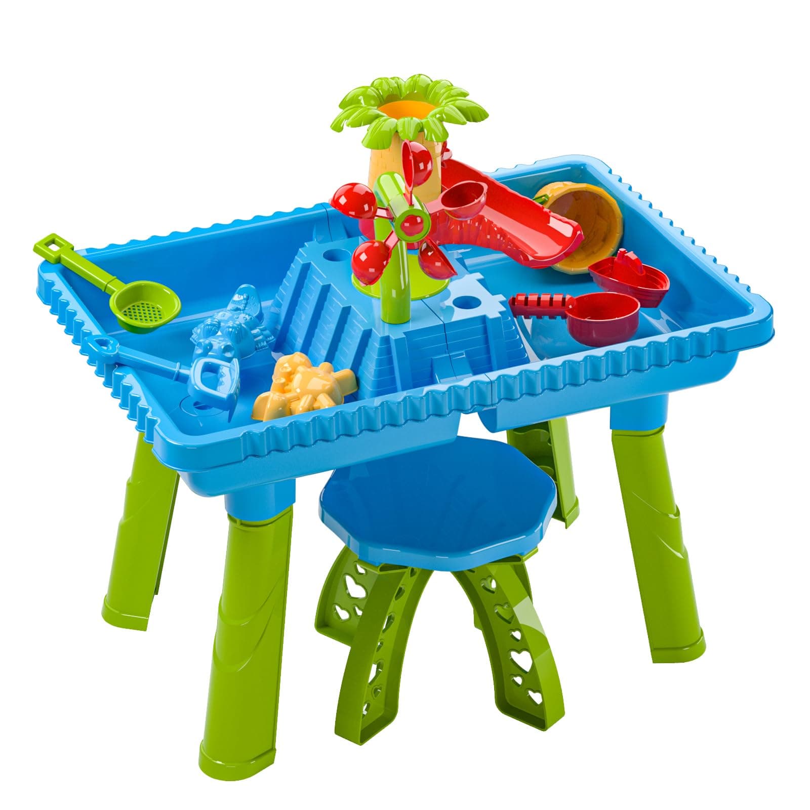 TEMI Sand Water Table Outdoor Toys - Toddler Activity Table Sandbox Toy Sensory Table Summer Toys Beach Play Table 27 Pcs Accessories for Baby Kids Children