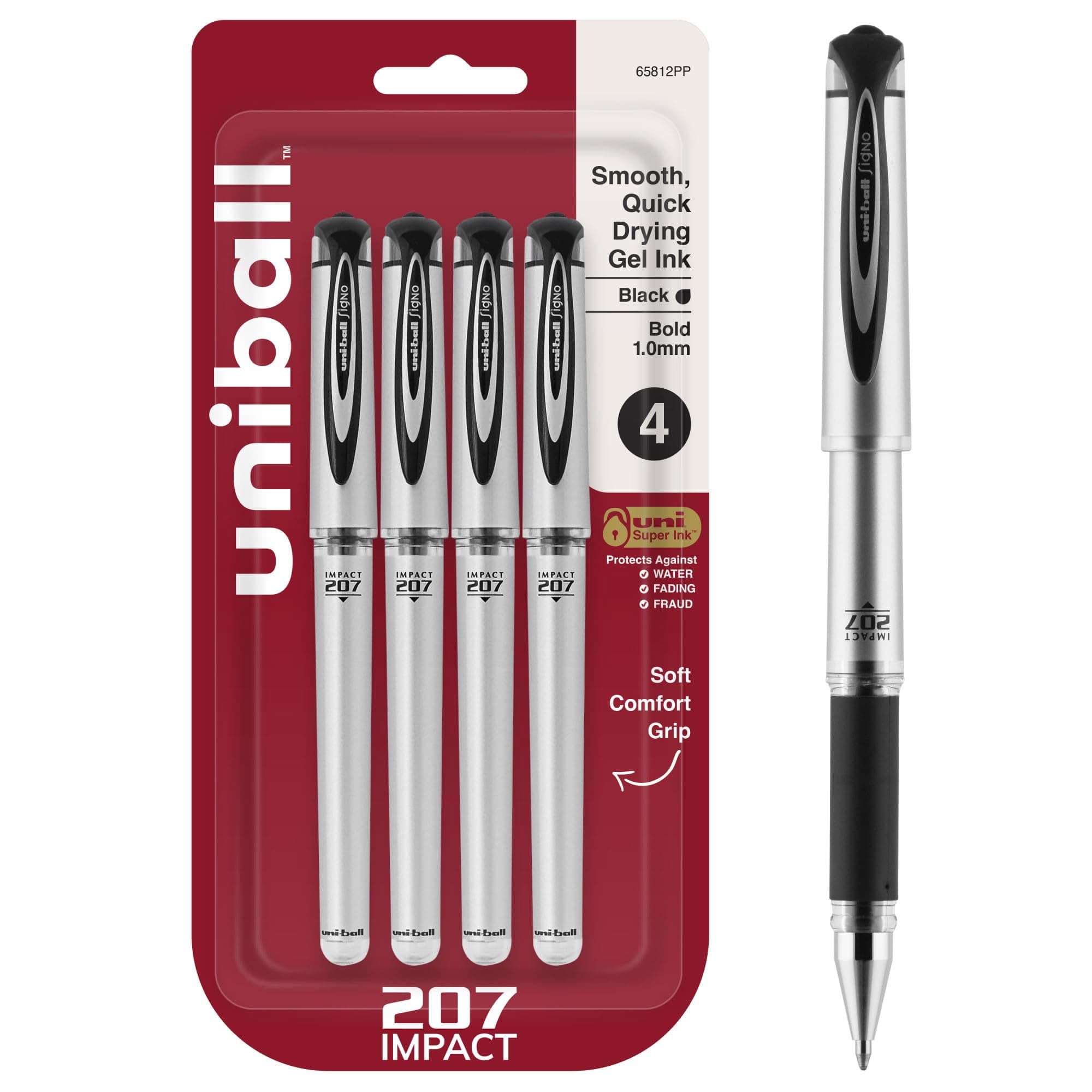 uni-ball Gel Impact Pen Set, 1mm, 4/Pkg., Black