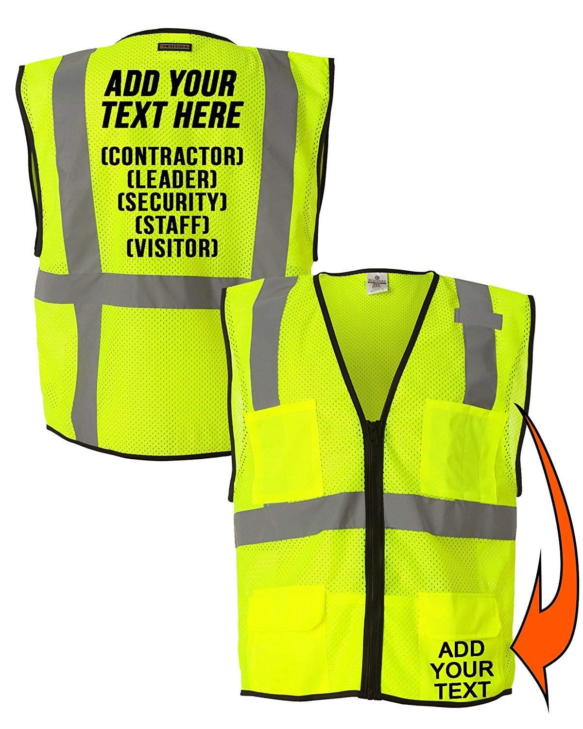 Customized Reflective Safety Mesh Vest Personalized High Visibility Zipper Vest