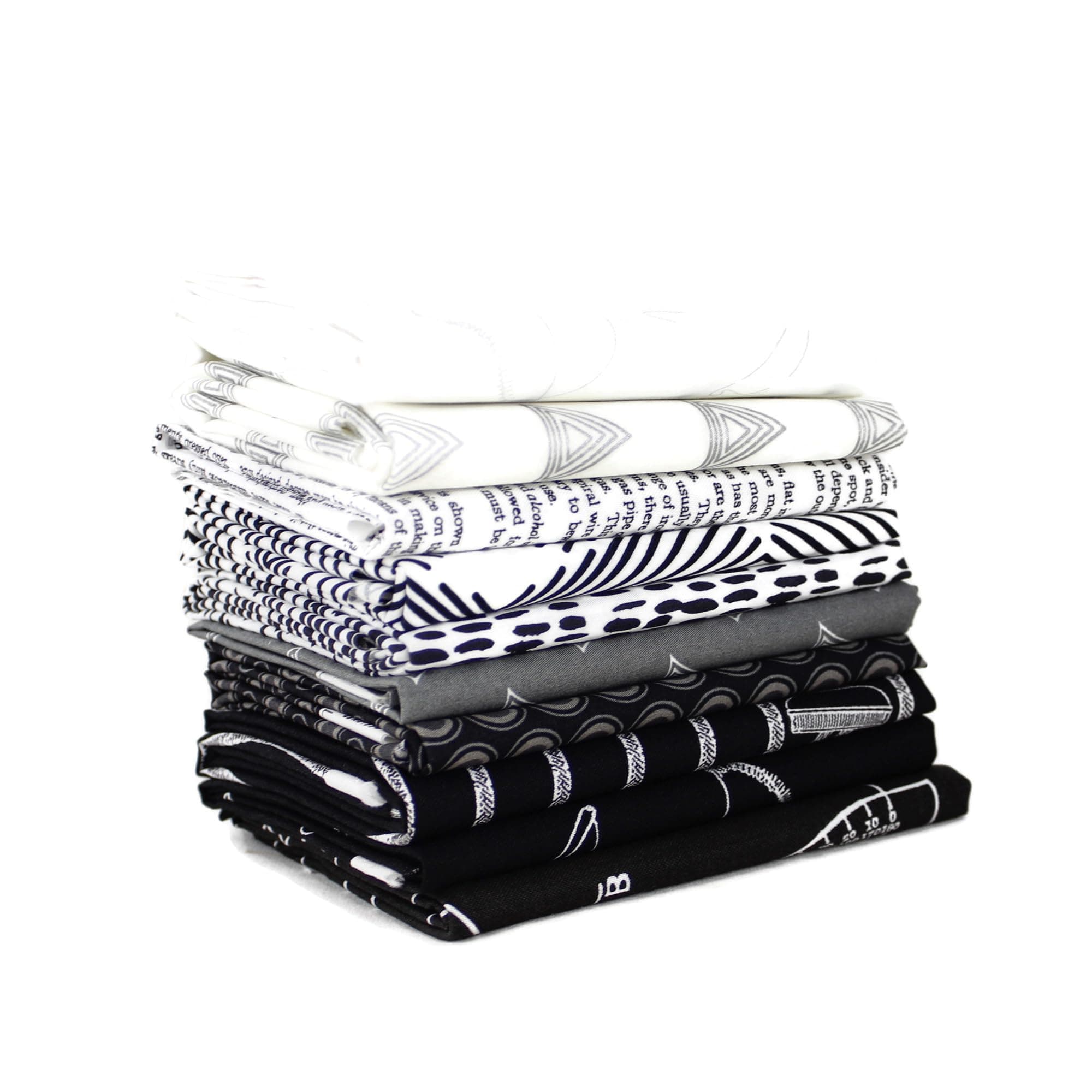 Black, White and Grey Fat Quarter Bundle (10 pcs) - Mixed Designers - Southern Fabric 18 x 21 inches (45.72cm x 53.34cm) Fabric cuts DIY Quilt Fabric