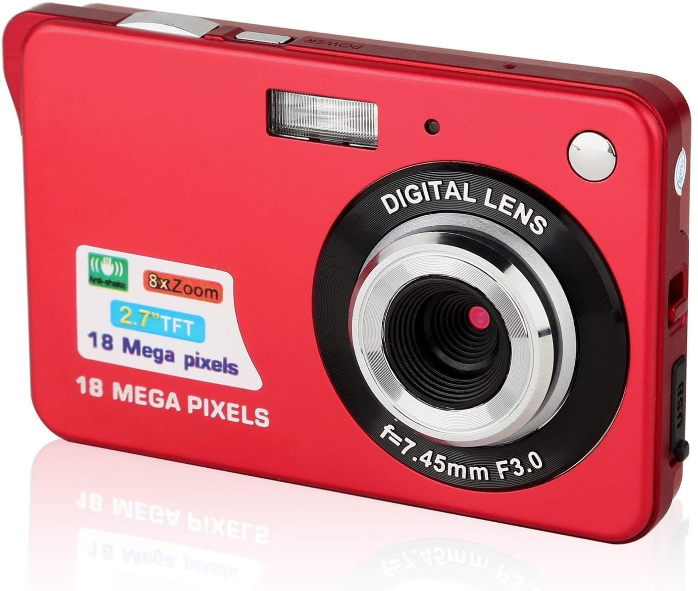 CamKing Digital Camera,2.7 Inch TFT LCD 18MP 8X HD Mini Digital Compact Camera with Zoom,Compact System Cameras for Backpacking/Photography/Holiday/Family/Friends/Students(Red)