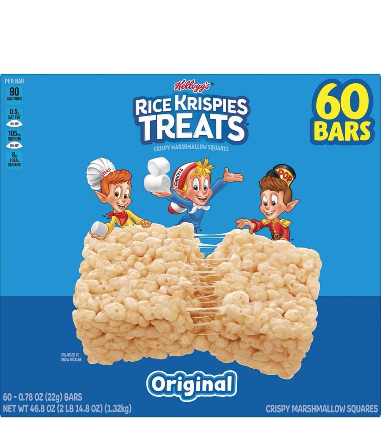 Rice Krispie's Treats Marshmallow Bars, Original, 60 Count Mini Squares, Sweet Crispy Marshmallow Cereal Kids Snacks, Lunch Snacks, Grab n' Go, Original Individually Wrapped (60 Count, Original)