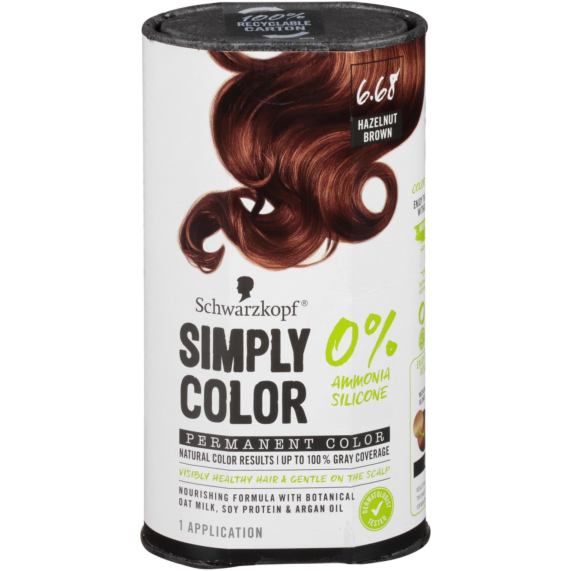 Schwarzkopf Simply Color Hair Color 6.68 Hazelnut Brown, 1 Application - Permanent Hair Dye for Healthy Looking Hair without Ammonia or Silicone, Dermatologist Tested, No PPD & PTD
