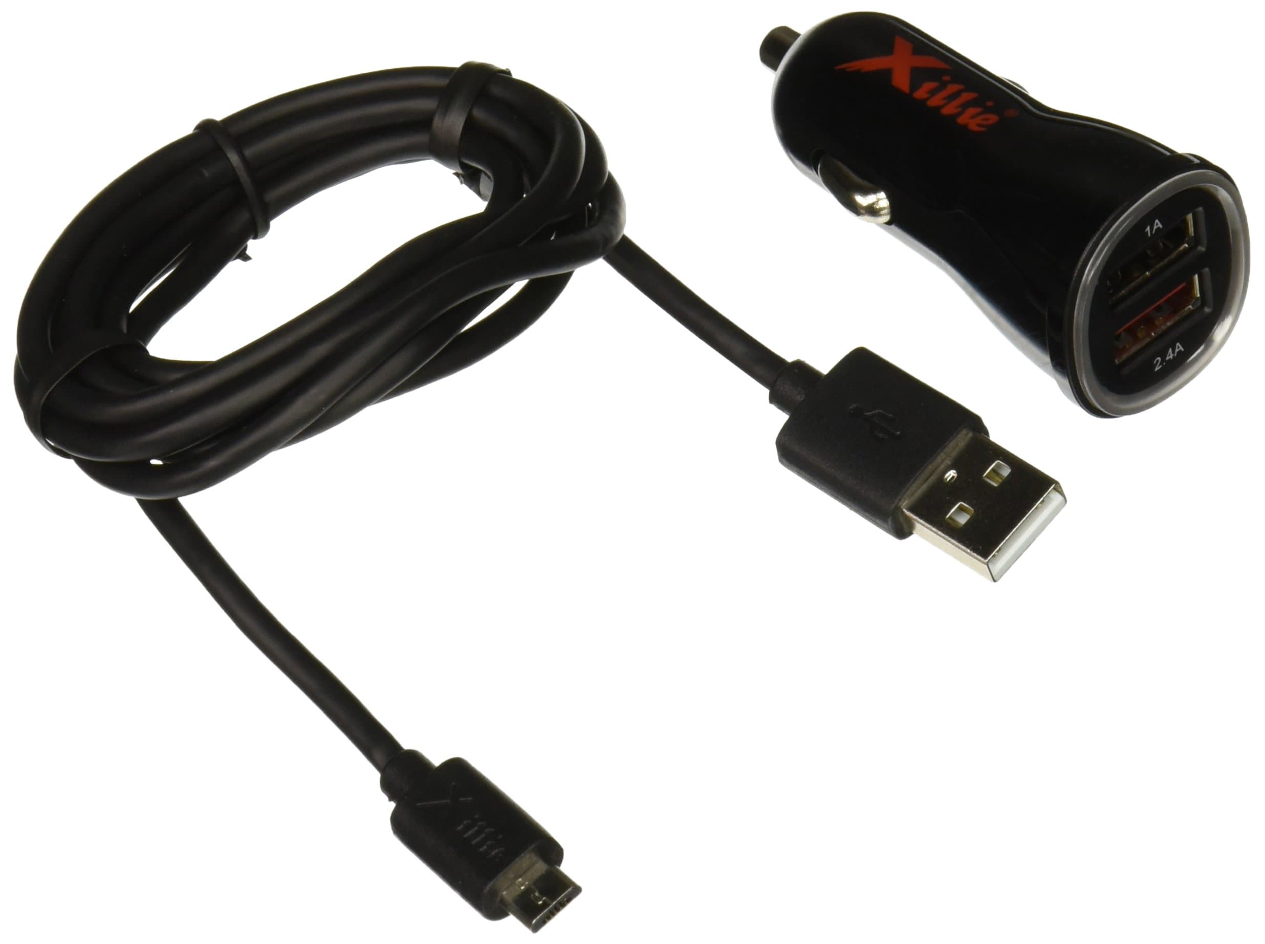 Xillie Smart CE FCC Certified Car Charger Pack with Micro USB Cable 4ft, Single Port 5V 2.4A 12W USB Car Charger Black Color (1x Car Charge, 1x Micro USB Cable)