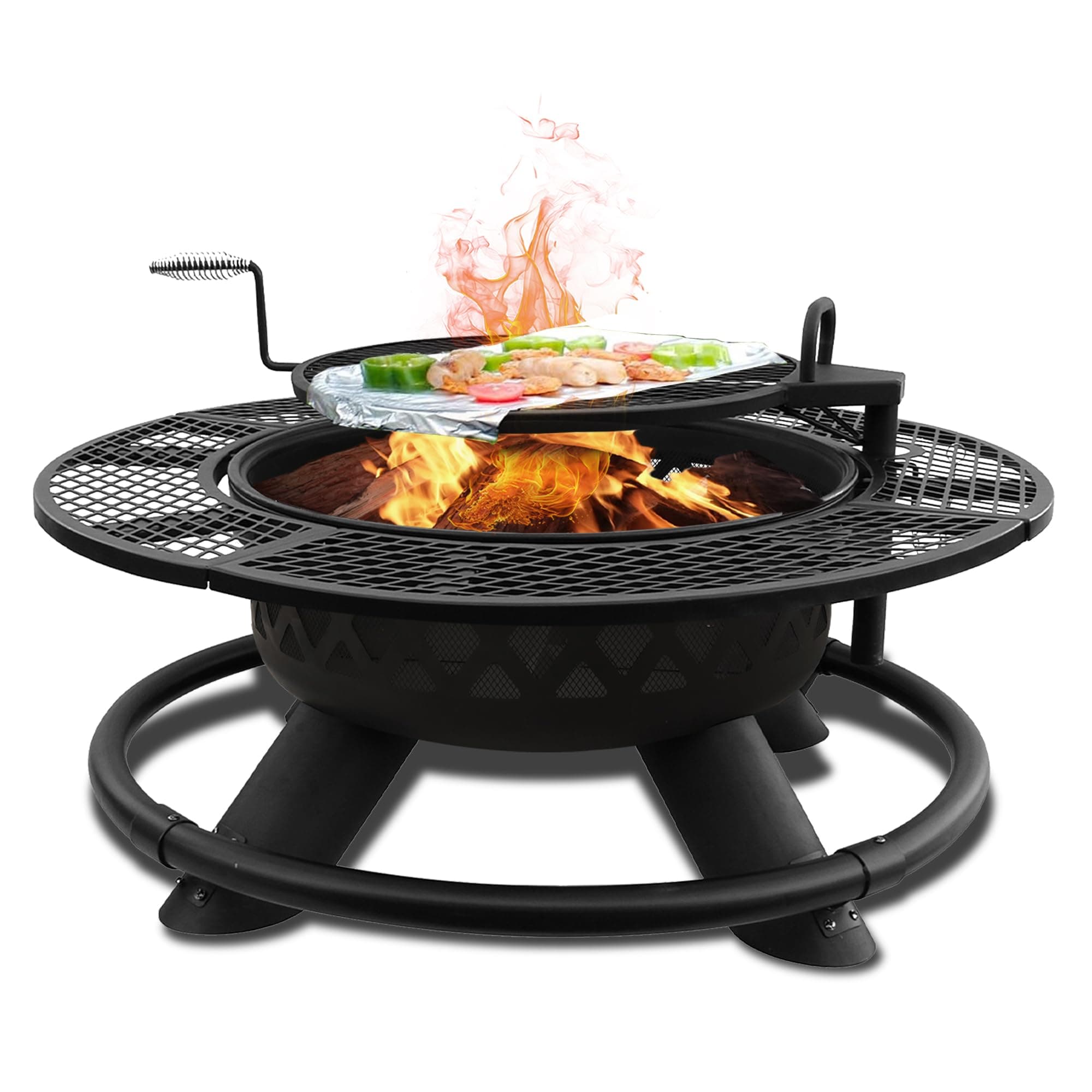Red Mountain Valley 47" Outdoor Fire Pit with Adjustable Grill, 2-in-1 Outdoor Large Wood Burning Firepit Bowl, Bonfire Patio Fire Pits with Cooking grates, Metal Round Table for Backyard
