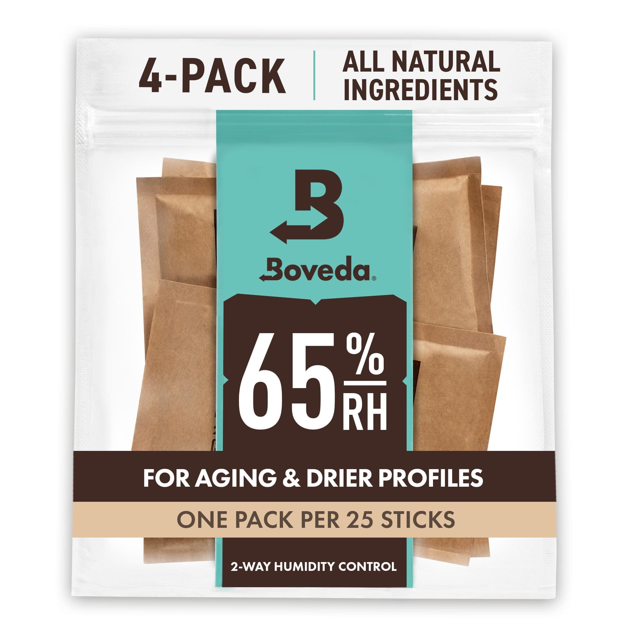 65% Two-Way Humidity Control Packs For Aging & Long-Term Storage in Plastic & Wood Containers – Size 60 – 4 Pack – Moisture Absorbers – Humidifier Packs – Hydration Packets in Resealable Bag