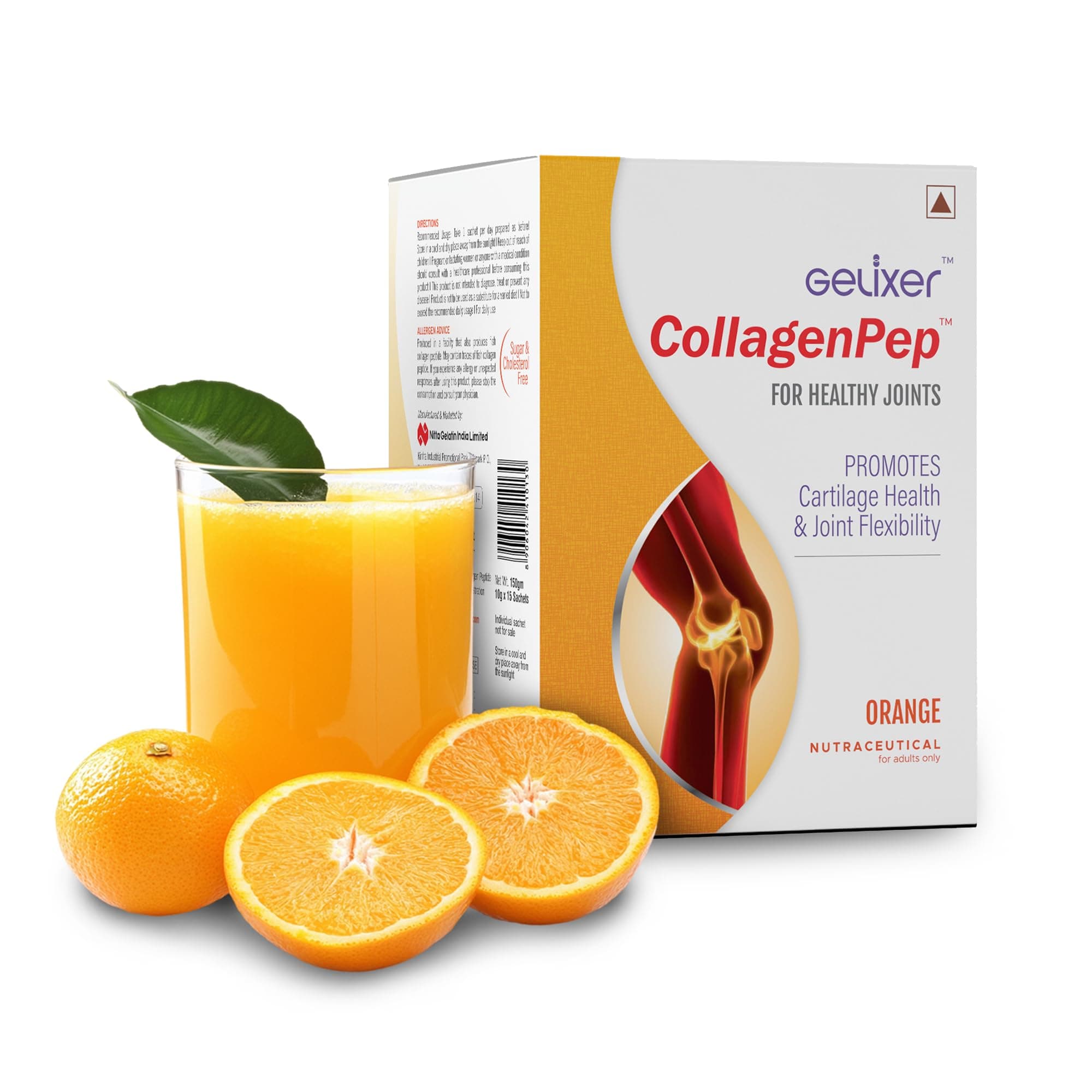 CollagenPep (Orange Flavour) 150gm, Premium Proven Japanese Bovine Collagen Peptide for Joint pain due to Osteoarthritis (Pack of 10g X 15 Sachets)