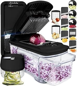 Fullstar Vegetable Chopper & Mandoline Slicer - Julienne Cutter Dicer Grater for Food Veg Onion Cucumber Tomato Salad Potato Cheese - Kitchen Gadgets & Accessories (PRO XL 6-in-1, Black)