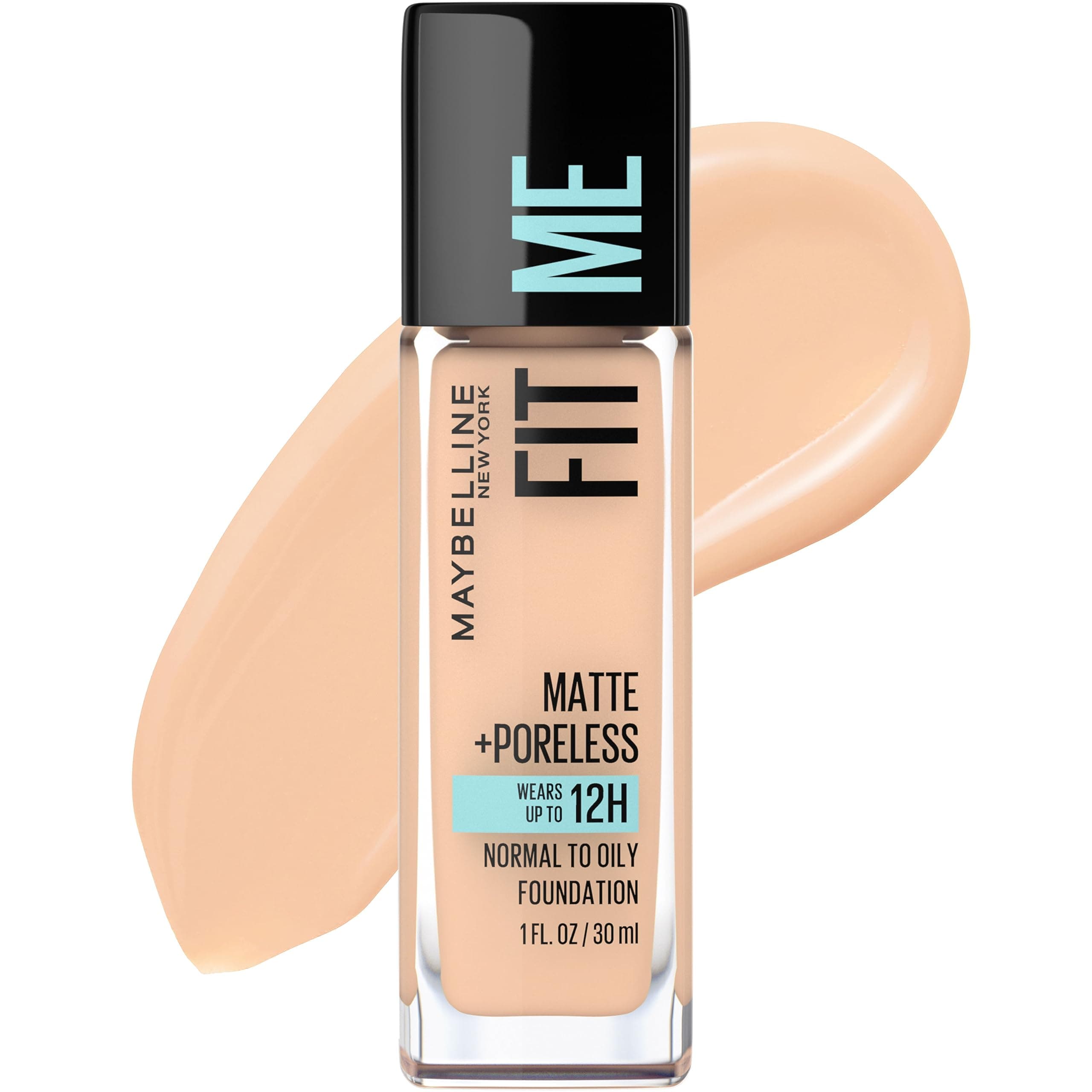 Fit Me Matte + Poreless Liquid Oil-Free Foundation Makeup, Soft Sand, 1 Count (Packaging May Vary)