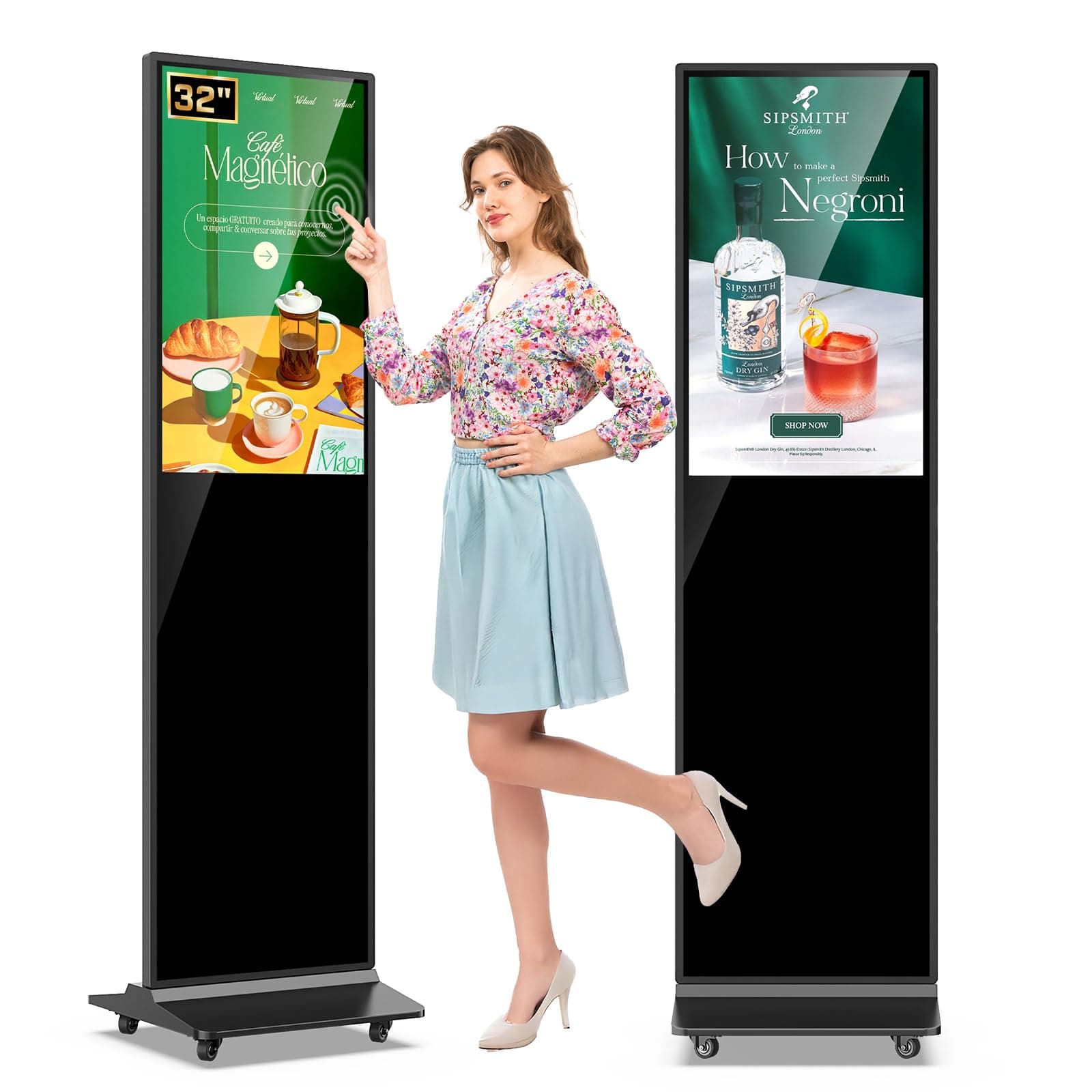MWE 32 Inch Indoor Digital Signage Displays Touchscreen Kiosk Floor Standing Advertising Display LCD Poster Interactive Display Android System with Auto Media Player