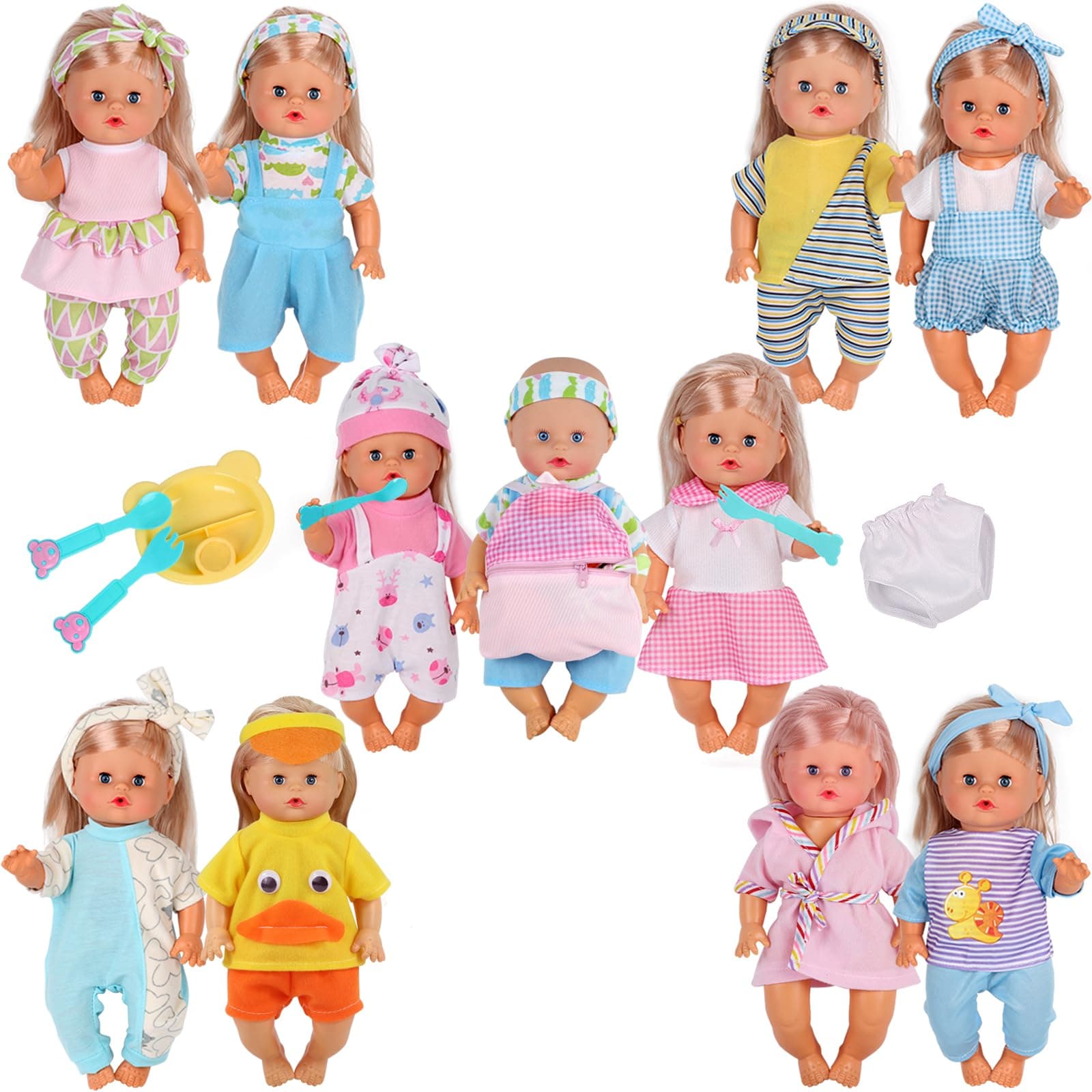 10 Sets for 10-11-12 Inch Baby Doll Clothes Dress Newborn Baby Doll Accessories Gown Costumes Outfits with Schoolbag Kitchen Toy Xmas Present (for 10-12'' Doll)