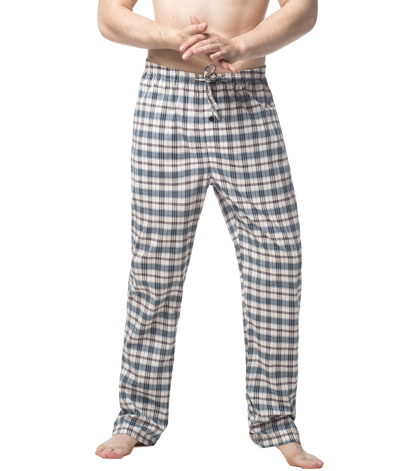 LAPASA Men's Pyjama Bottoms 100% Cotton Checked Flannel & 100% Woven Cotton Plaid Pants Loungewear Nightwear Trousers M38, M39
