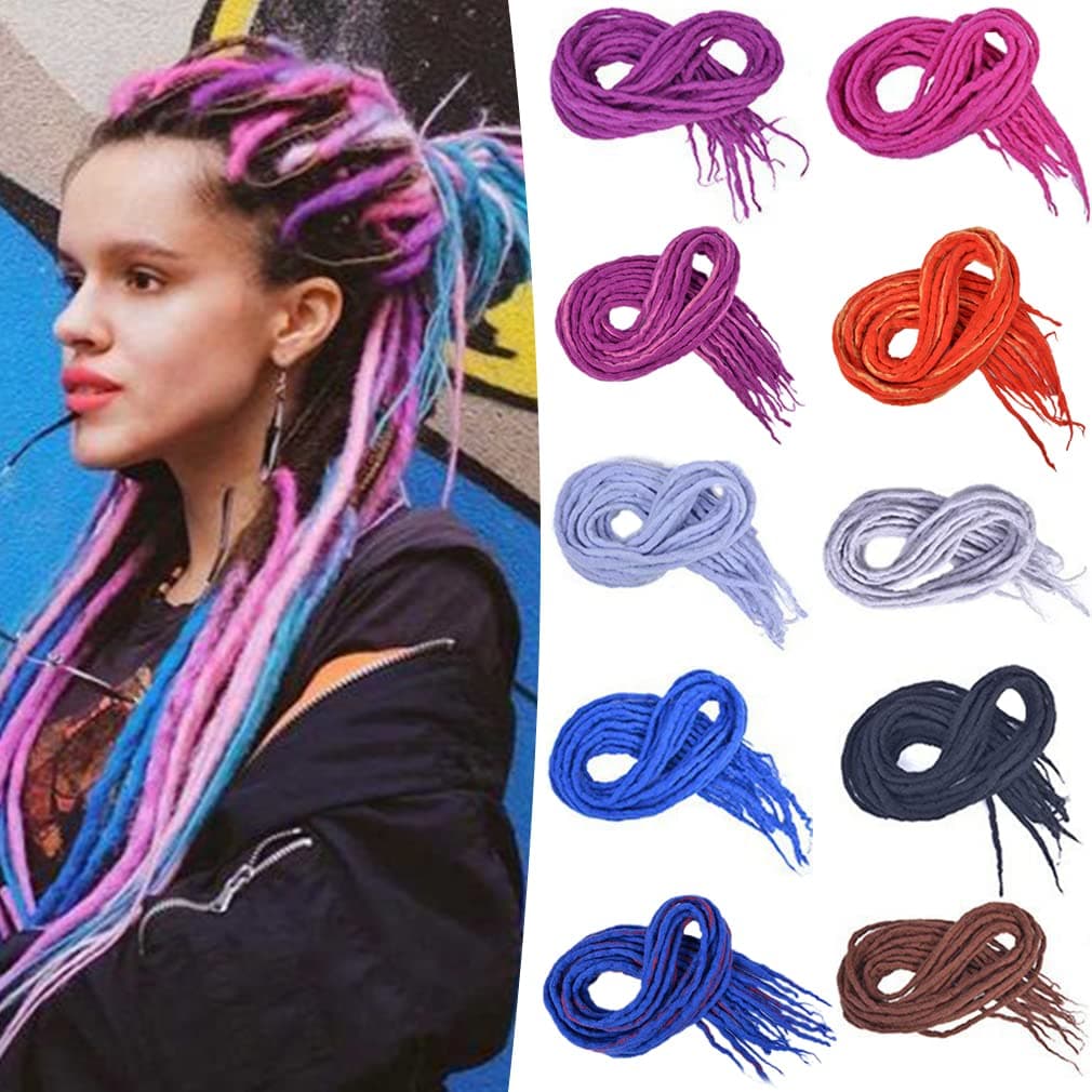 22" Double Ended Dreadlock Extensions 10 Strands/Pack DE Handmade Synthetic Crochet Braid in Dreads Extension, Black