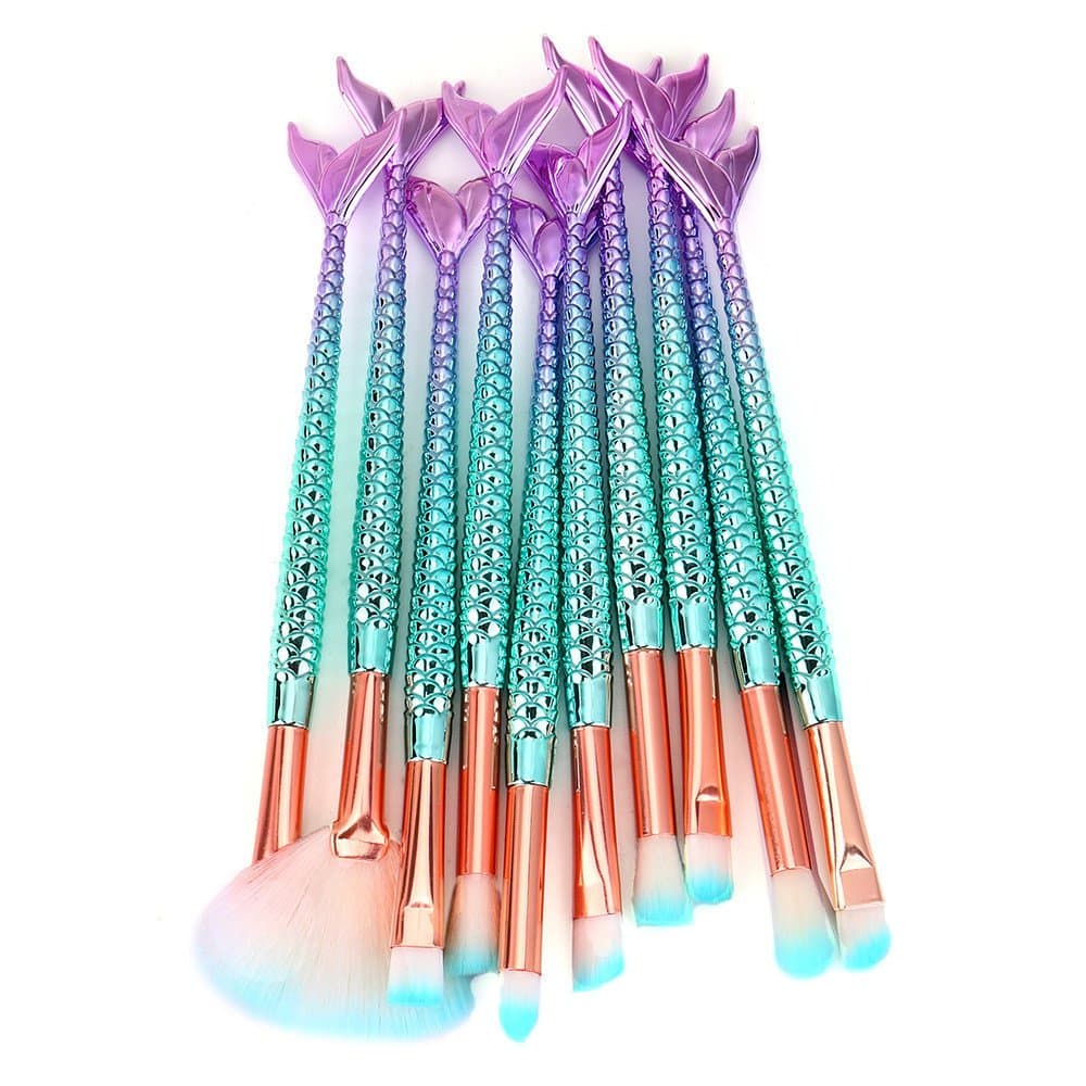 Pongfunsy Makeup Brushes 11PCS Make Up Foundation Eyebrow Eyeliner Blush Cosmetic Concealer Brushes(Mermaid Colorful)
